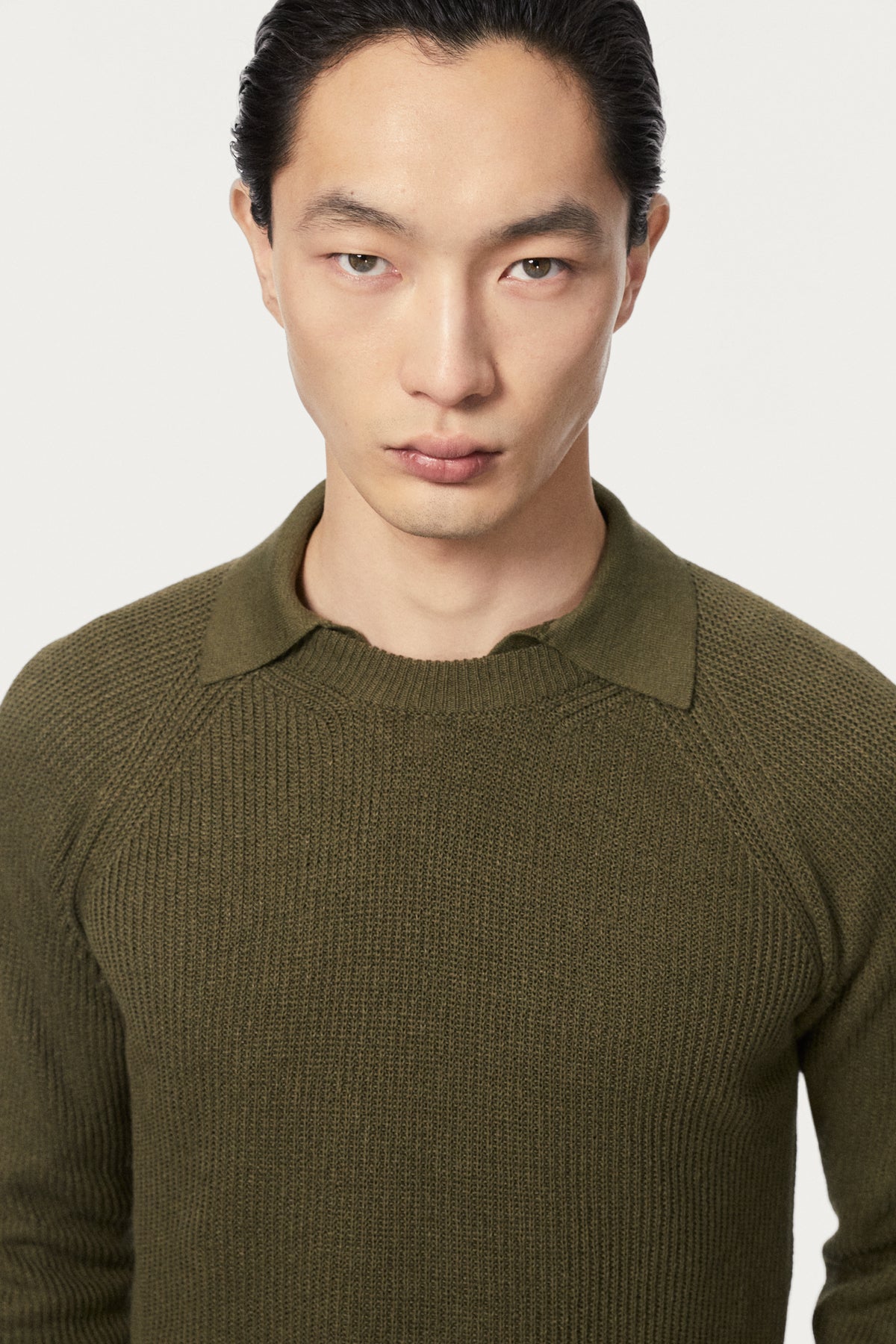The Linen Cotton Ribbed Sweater - olive green