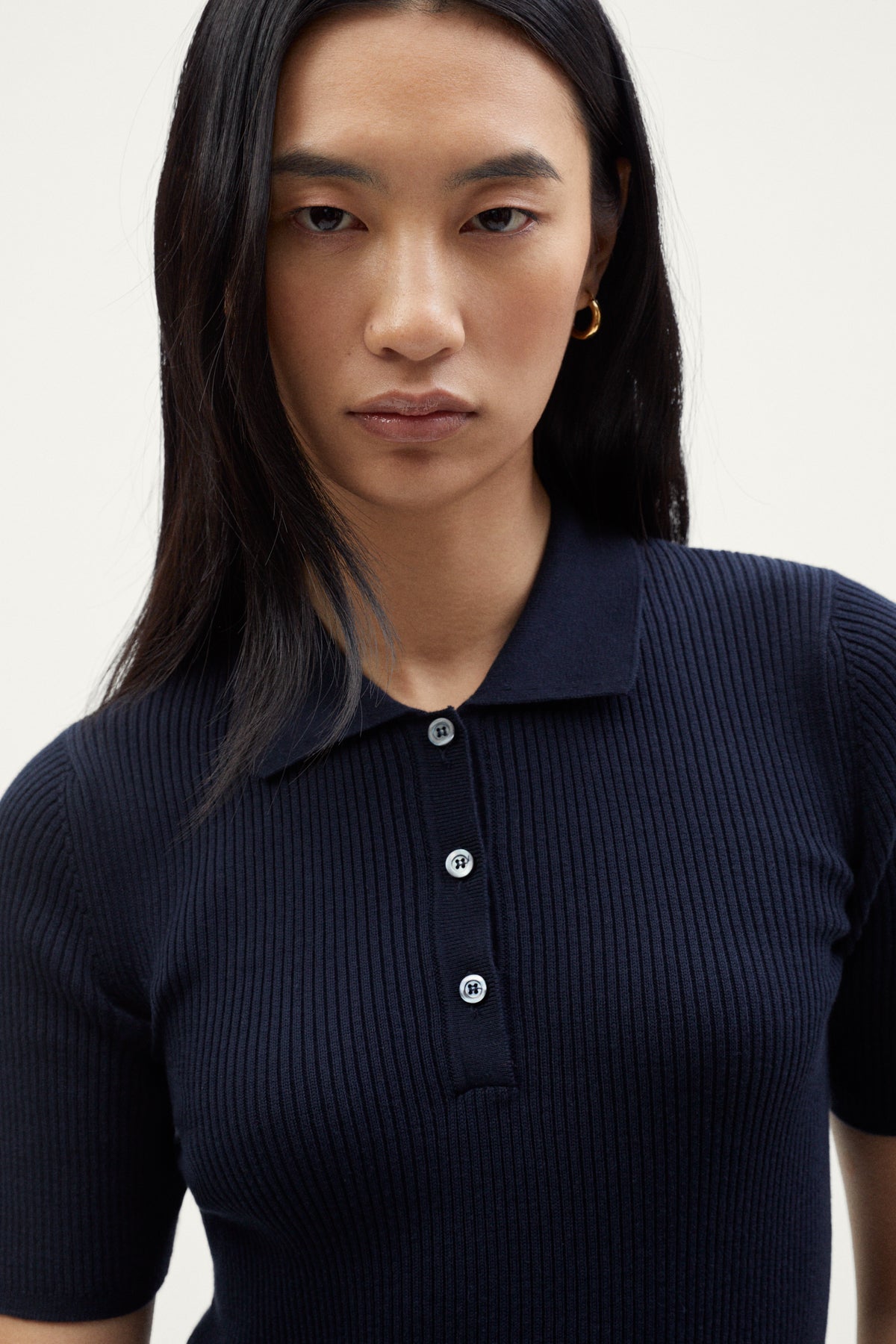 the organic cotton ribbed polo deep blue
