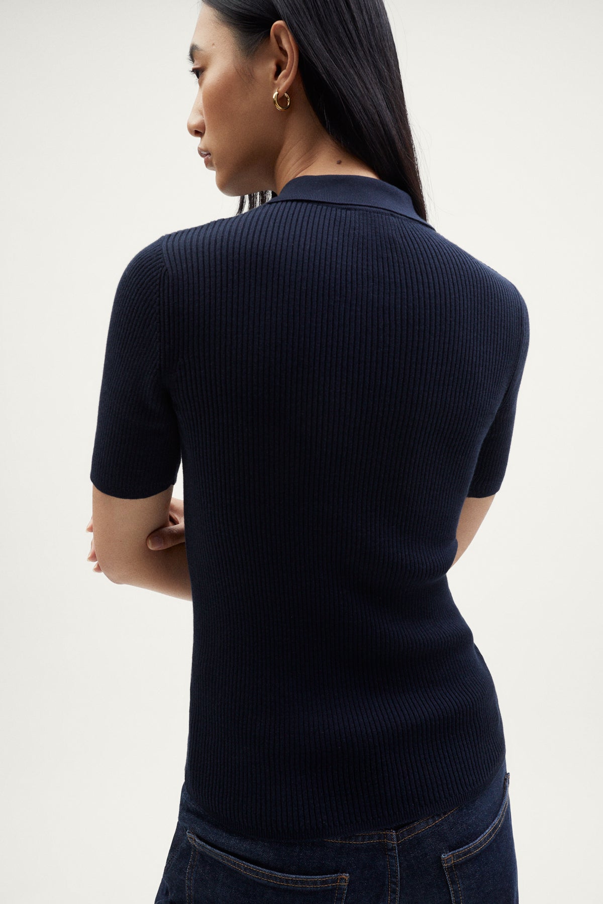 the organic cotton ribbed polo deep blue