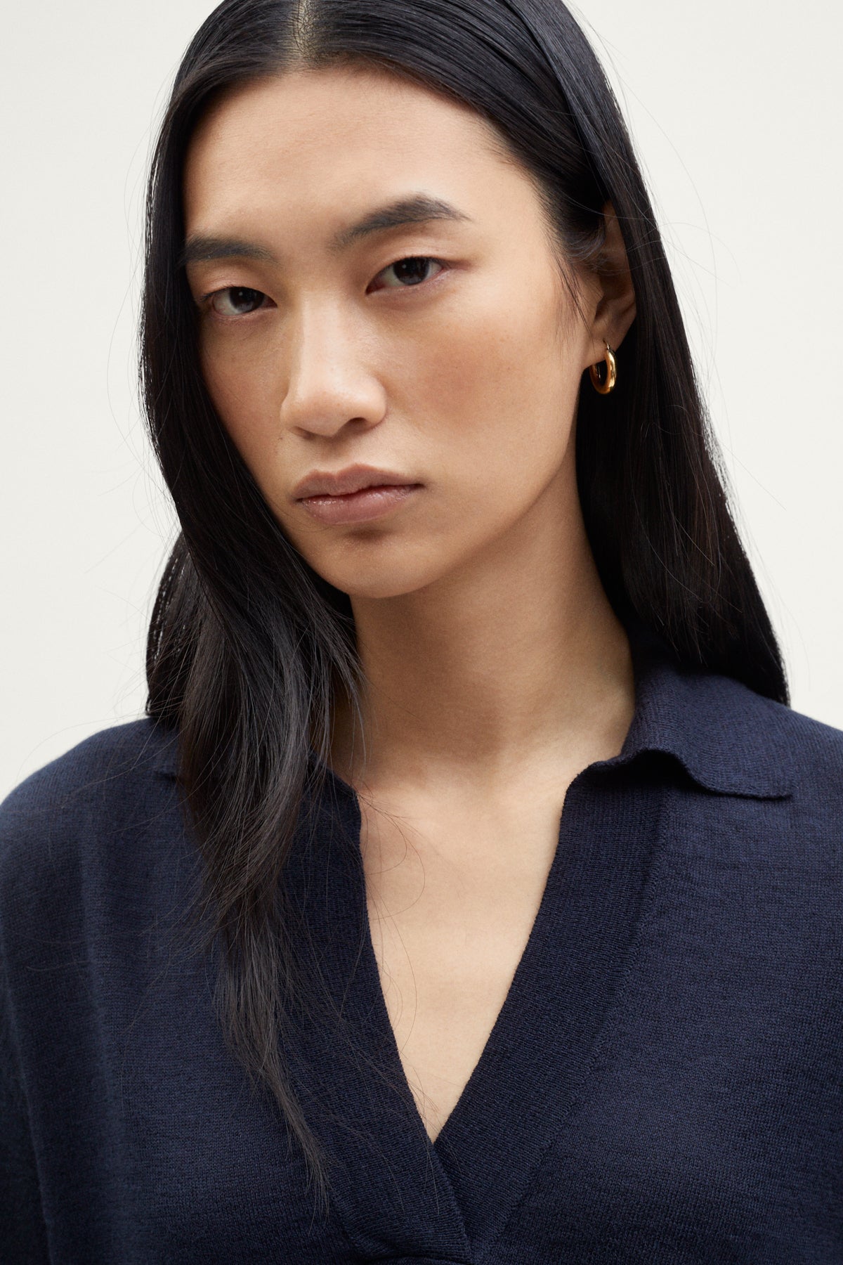 The Linen Cotton Boxy Polo blue navy