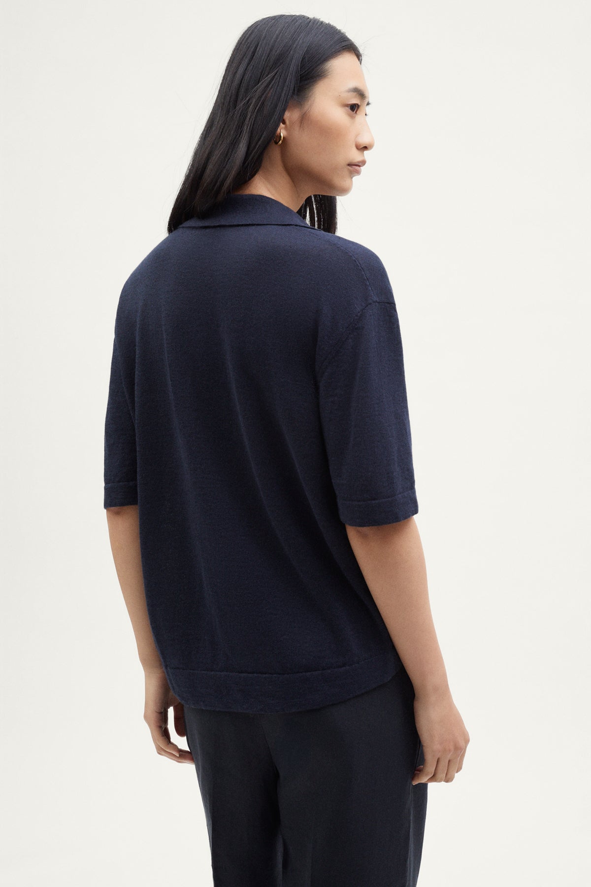 The Linen Cotton Boxy Polo blue navy