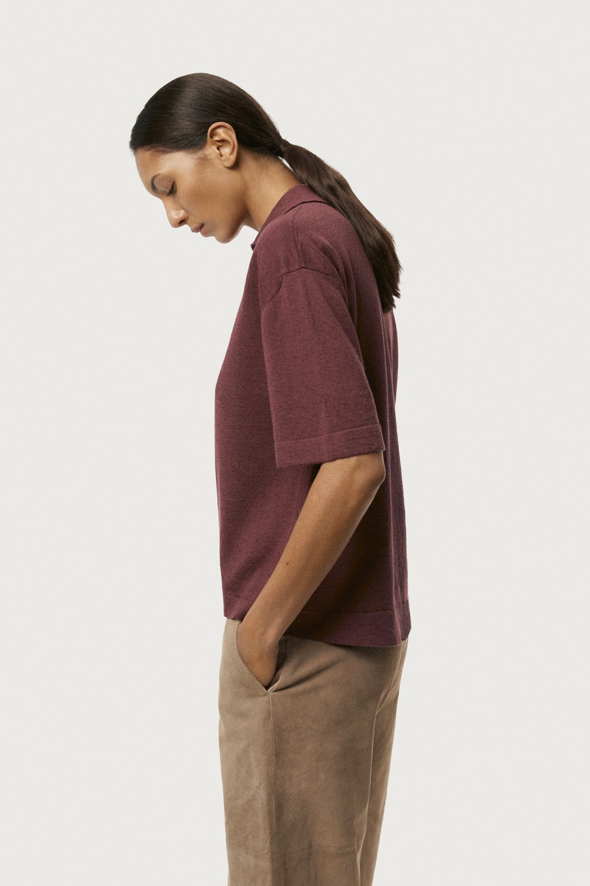 The Linen Cotton Boxy Polo Mahogany