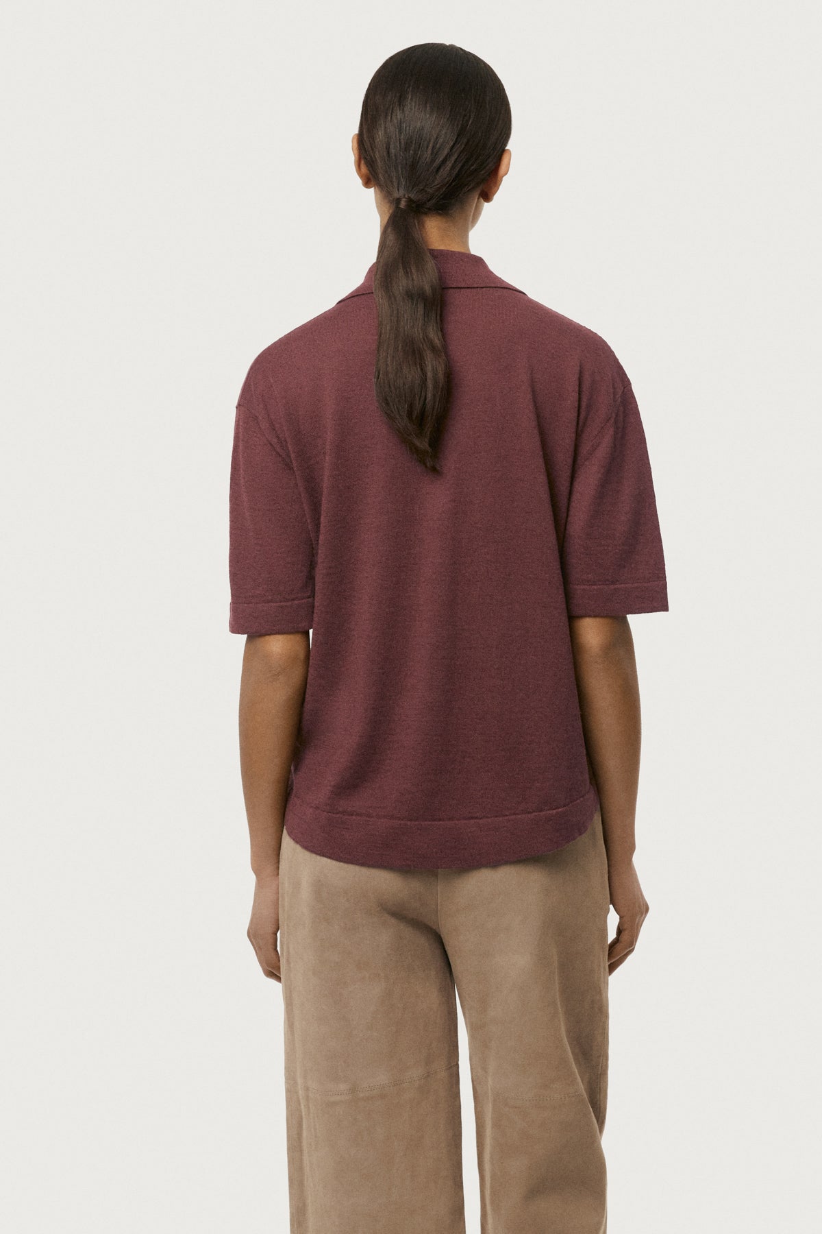 The Linen Cotton Boxy Polo Mahogany