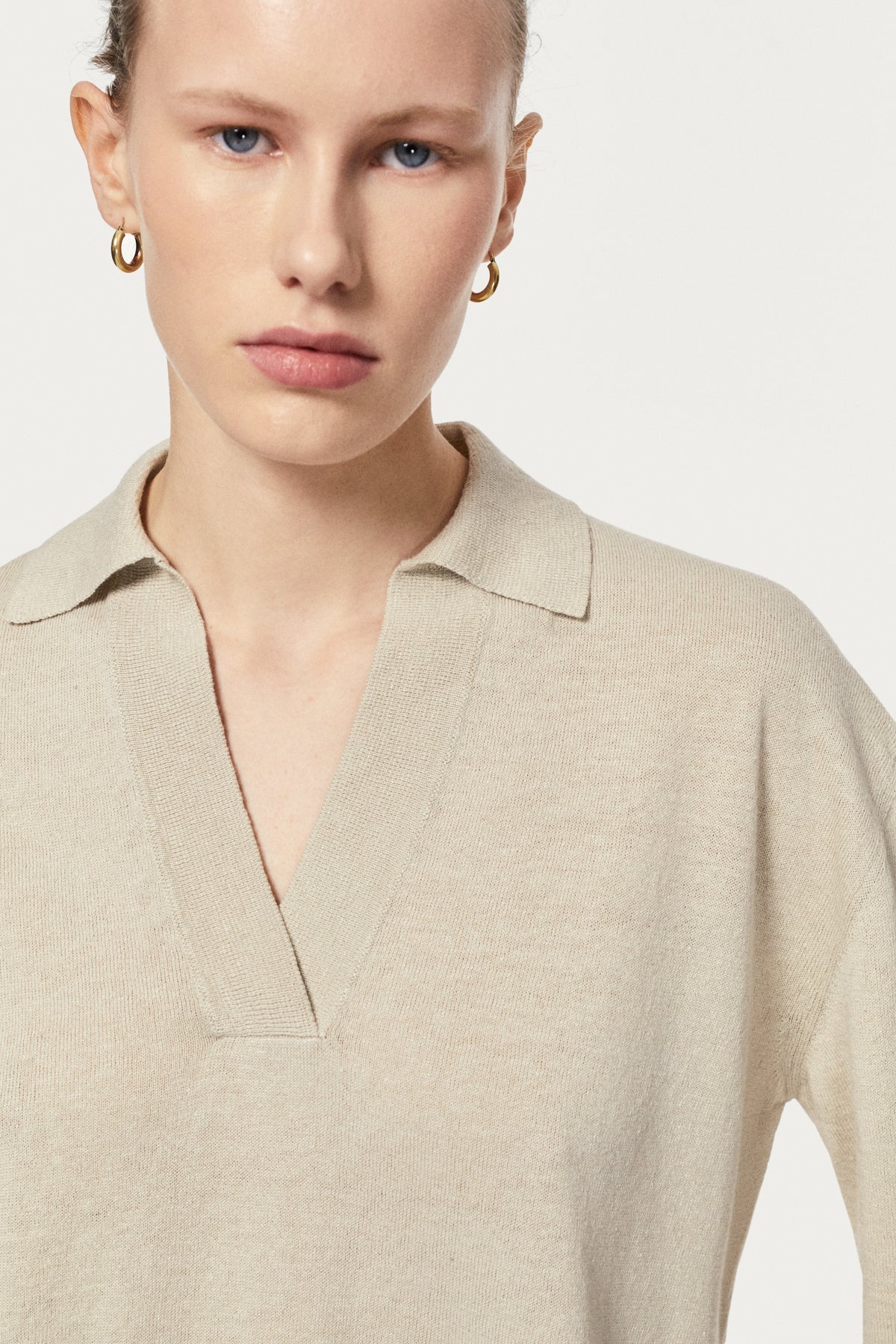 The Linen Cotton Boxy Polo hay