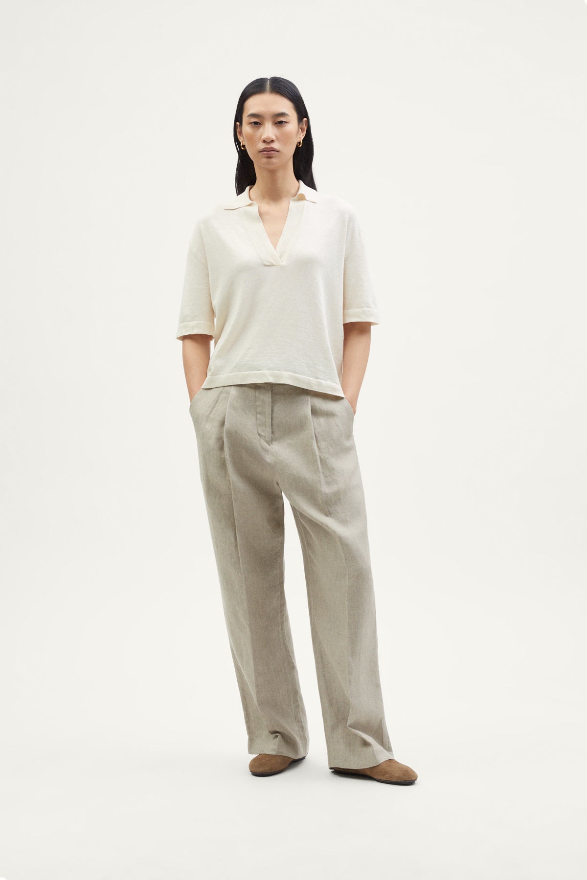 the linen cotton polo milk white