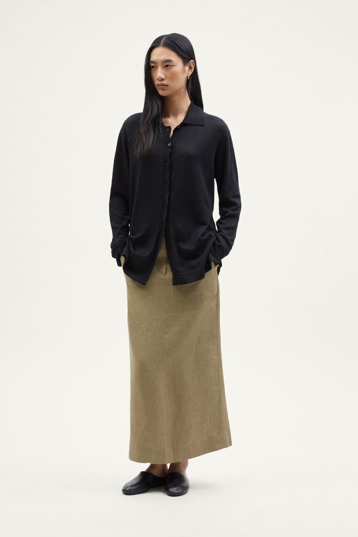 The Linen Cotton Long Sleeve Shirt black