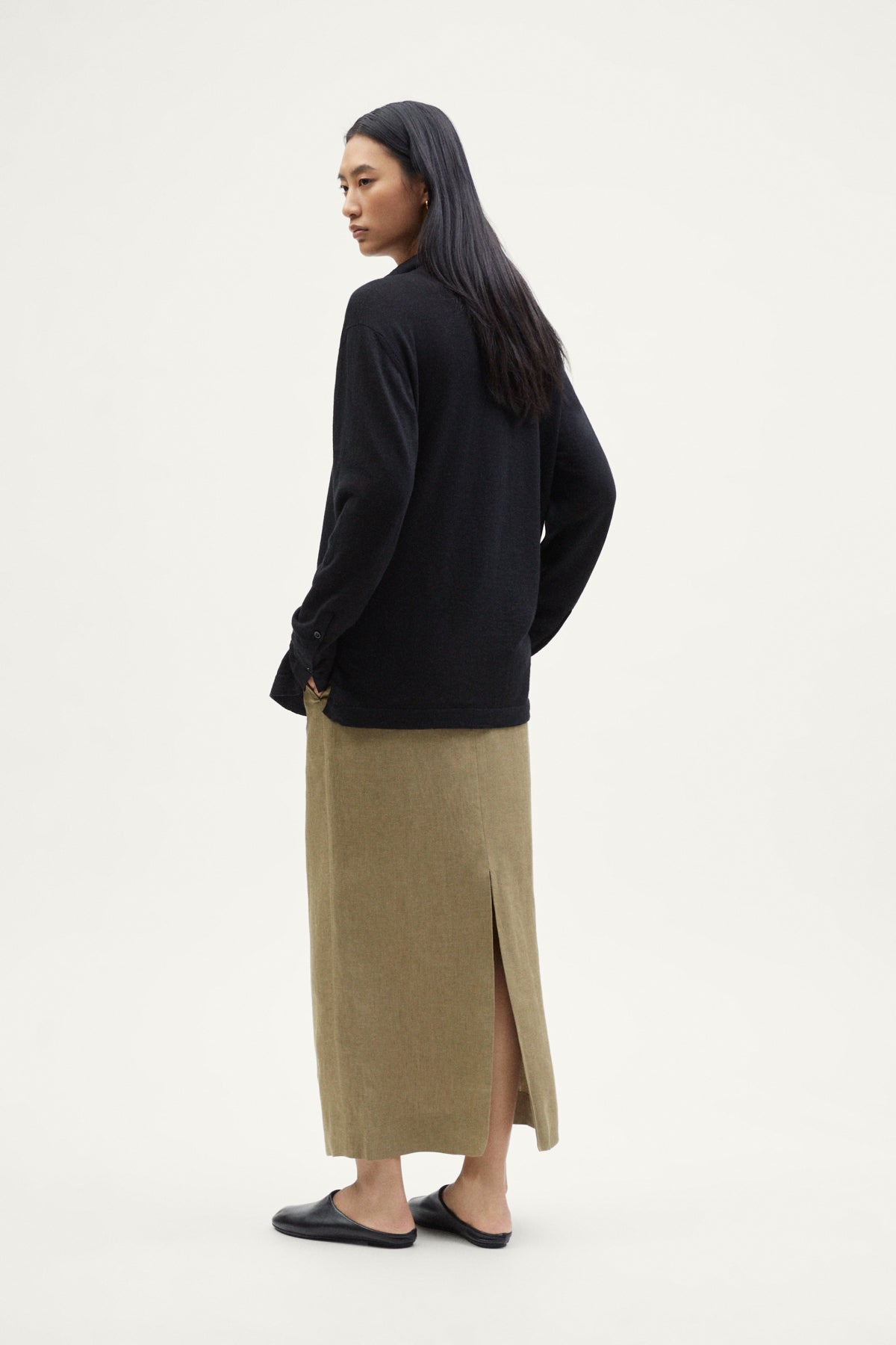 The Linen Cotton Long Sleeve Shirt black