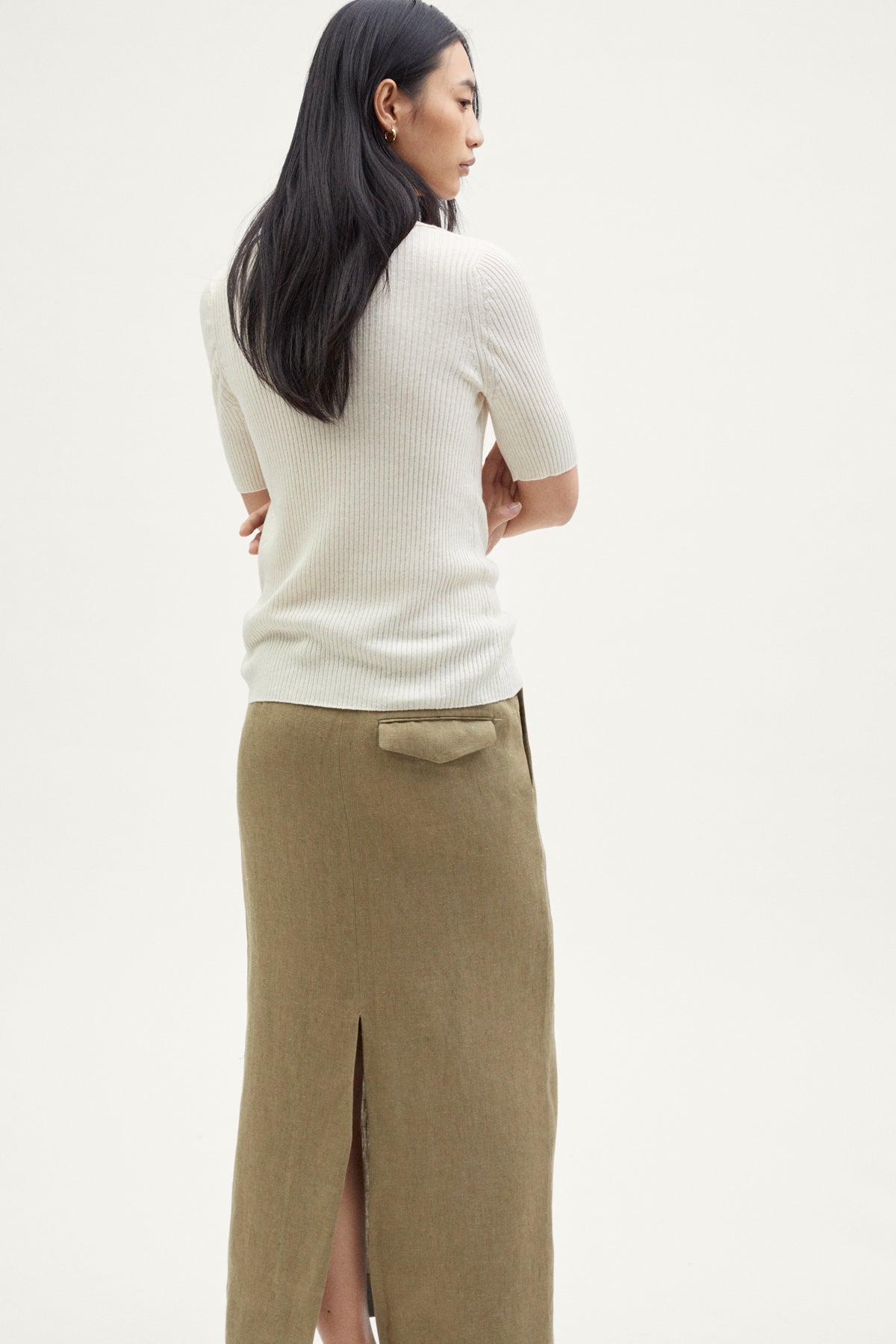 the linen cotton ribbed polo milk white