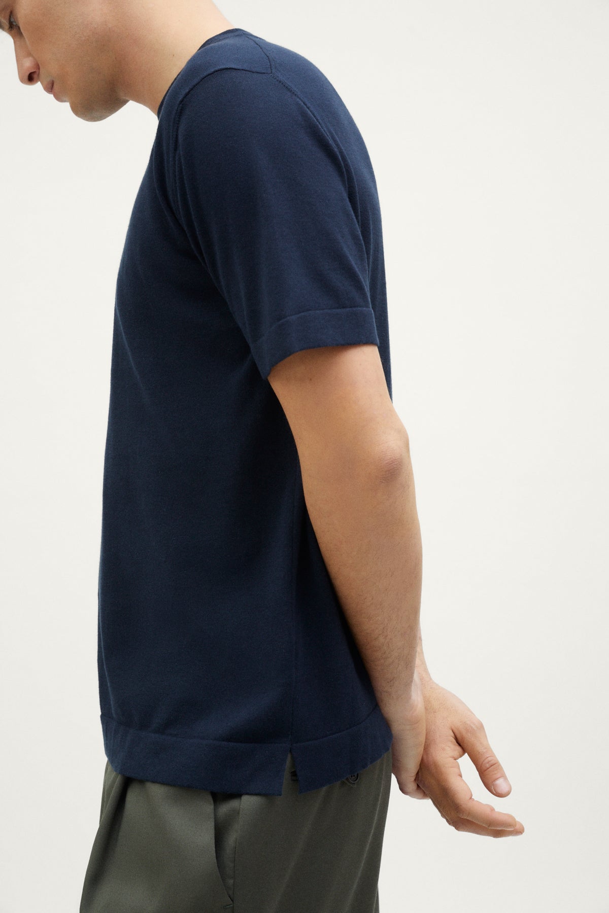 the organic cotton knit t shirt deep blue