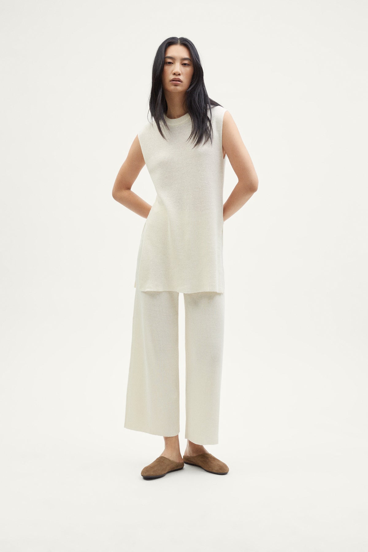 The Linen Cotton Ribbed Vest ivory