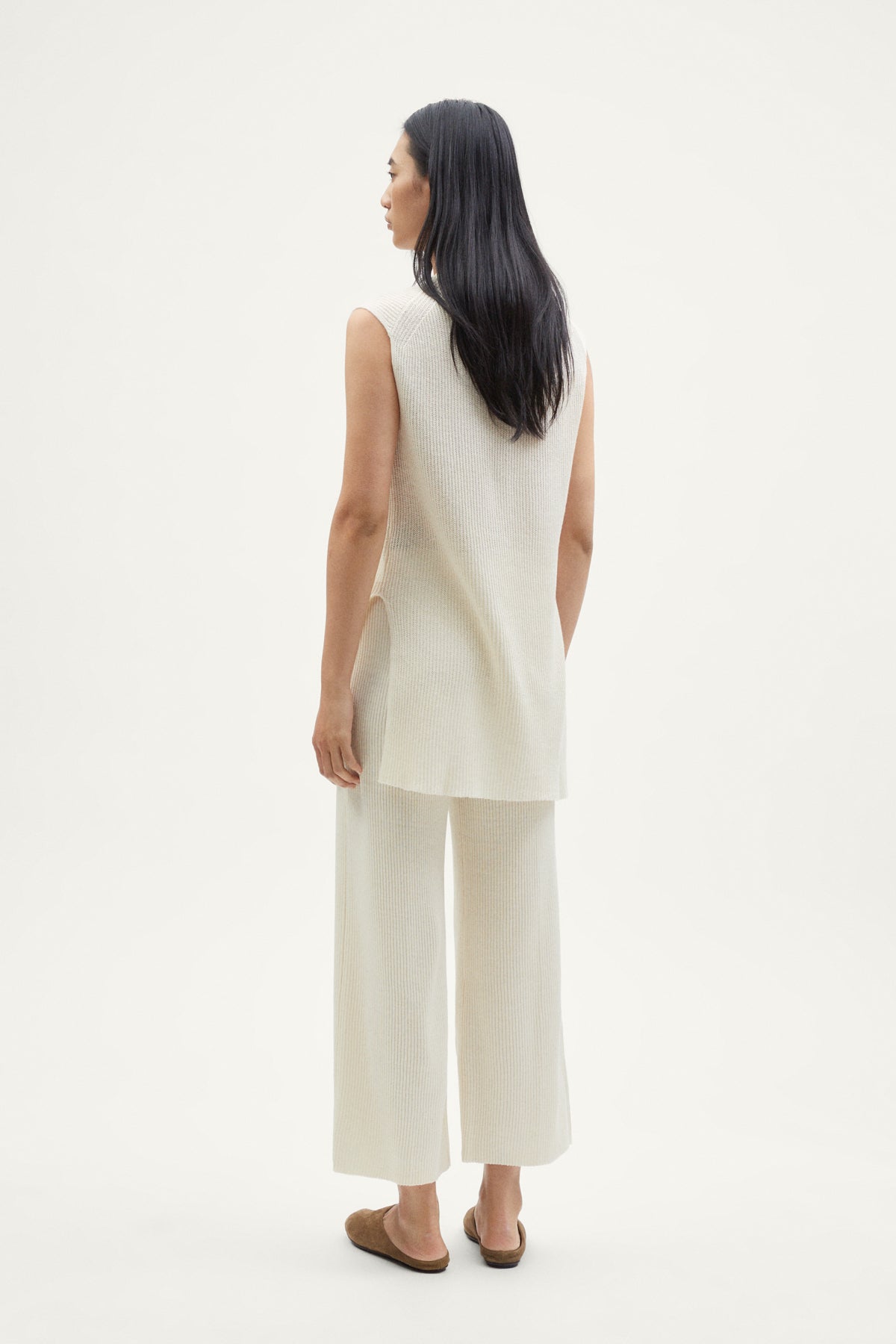 The Linen Cotton Ribbed Vest ivory