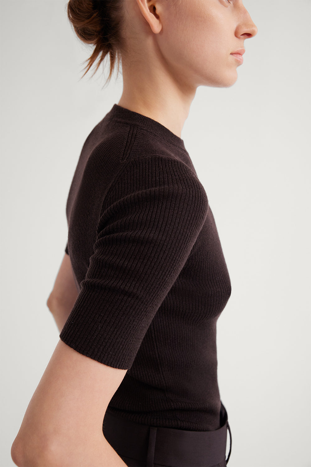The Ultrasoft Wool Ribbed T-Shirt Chocolate Brown