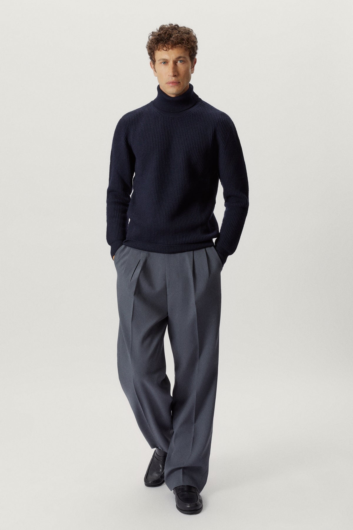 the merino wool ribbed high neck oxford blue