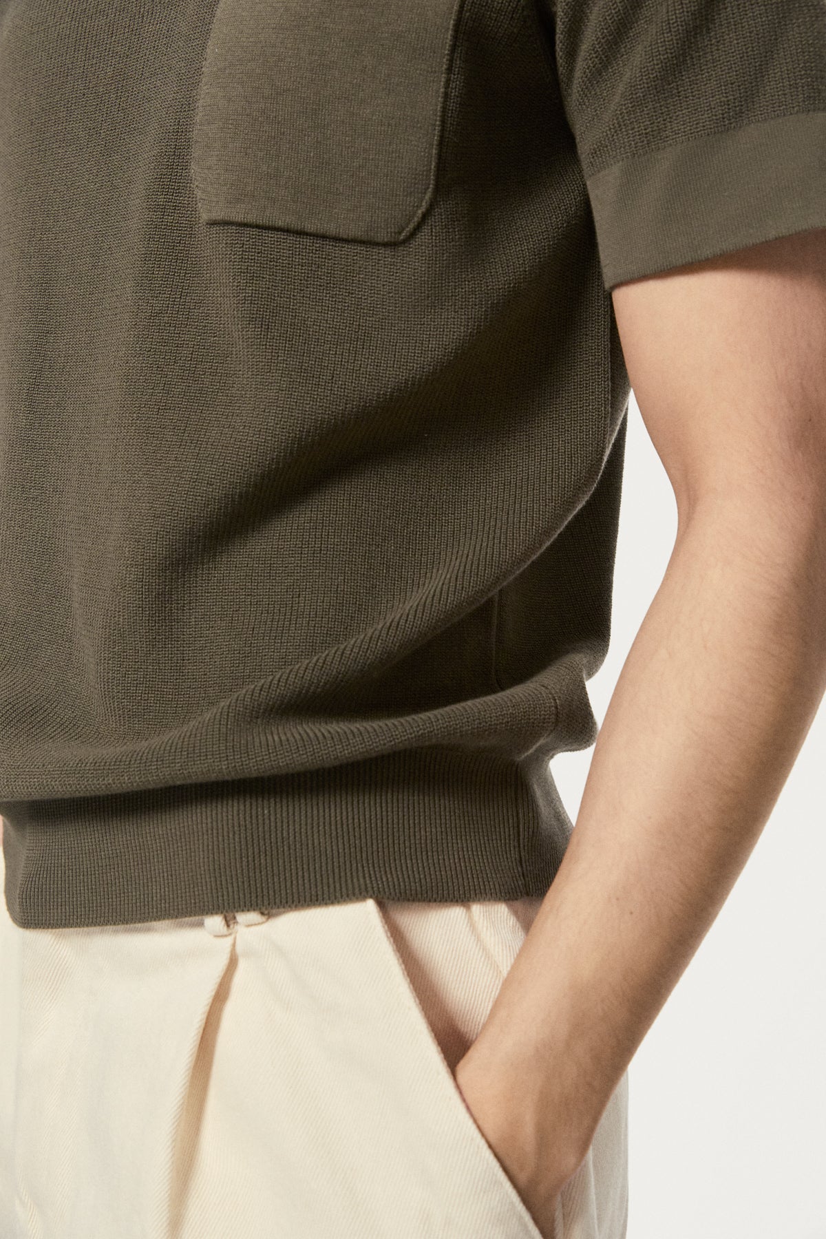 The Organic Cotton Ribbed Polo Shirt kaki green