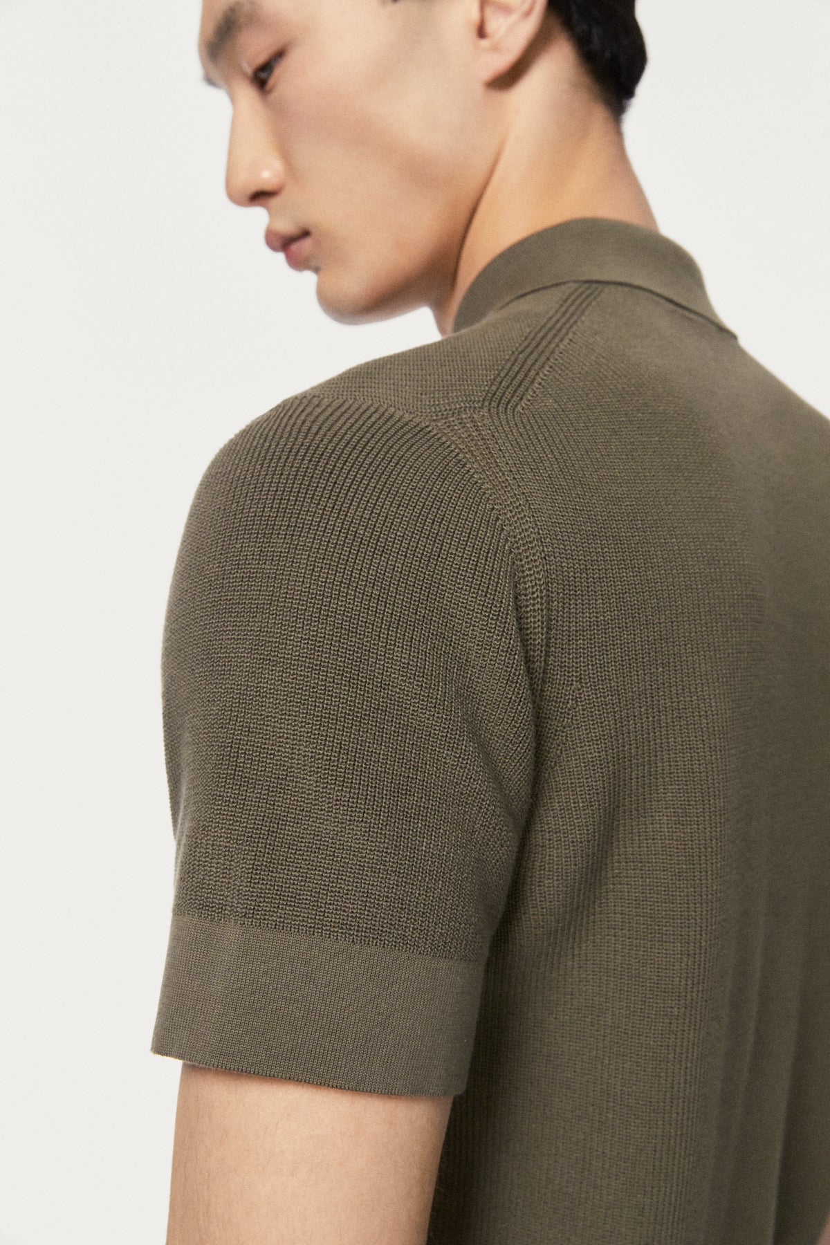 The Organic Cotton Ribbed Polo Shirt kaki green