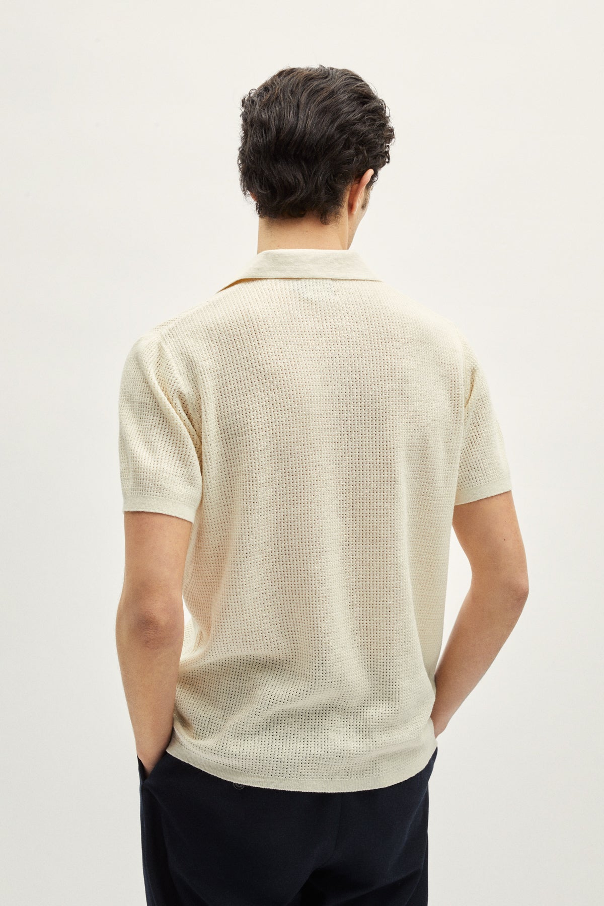 the linen cotton crochet polo milk white