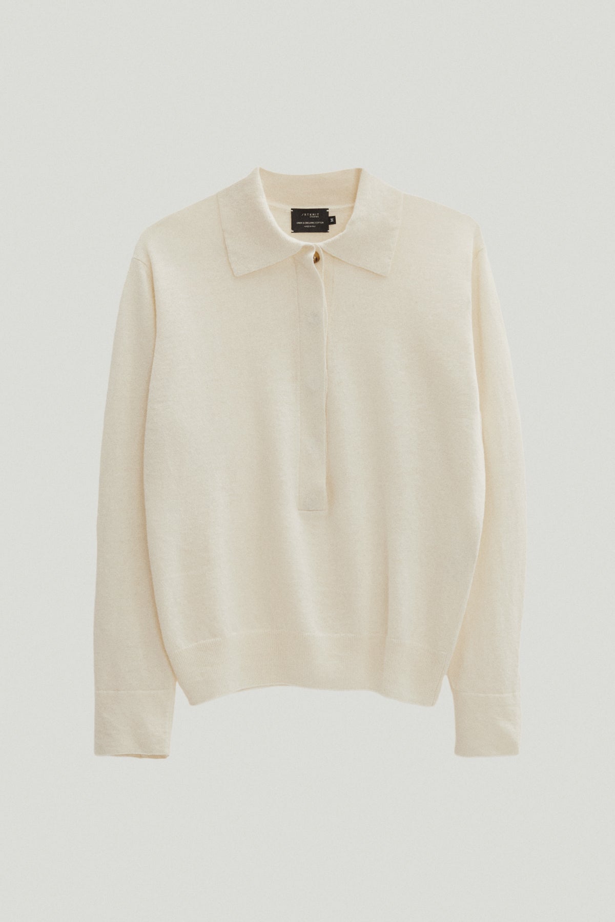 the linen cotton vintage long sleeve polo milk white
