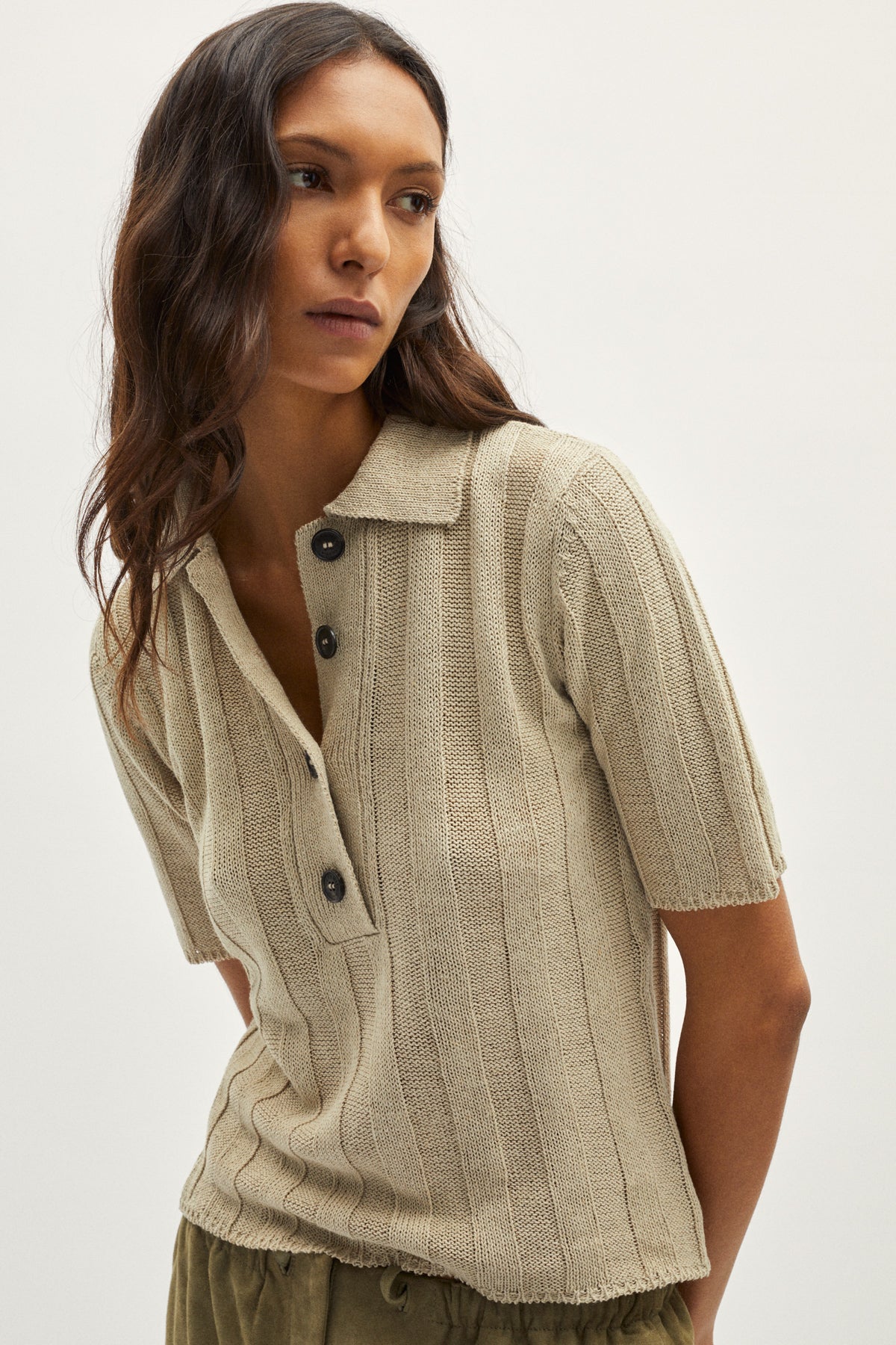 the upcycled linen polo undyed greige