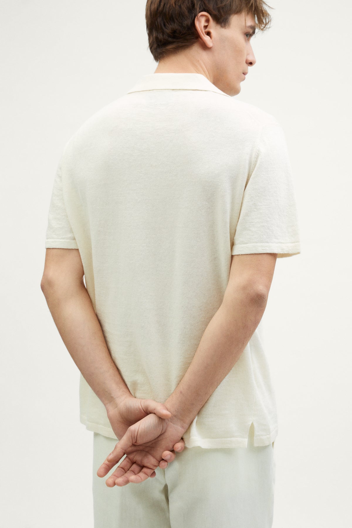 the linen cotton v neck polo milk white
