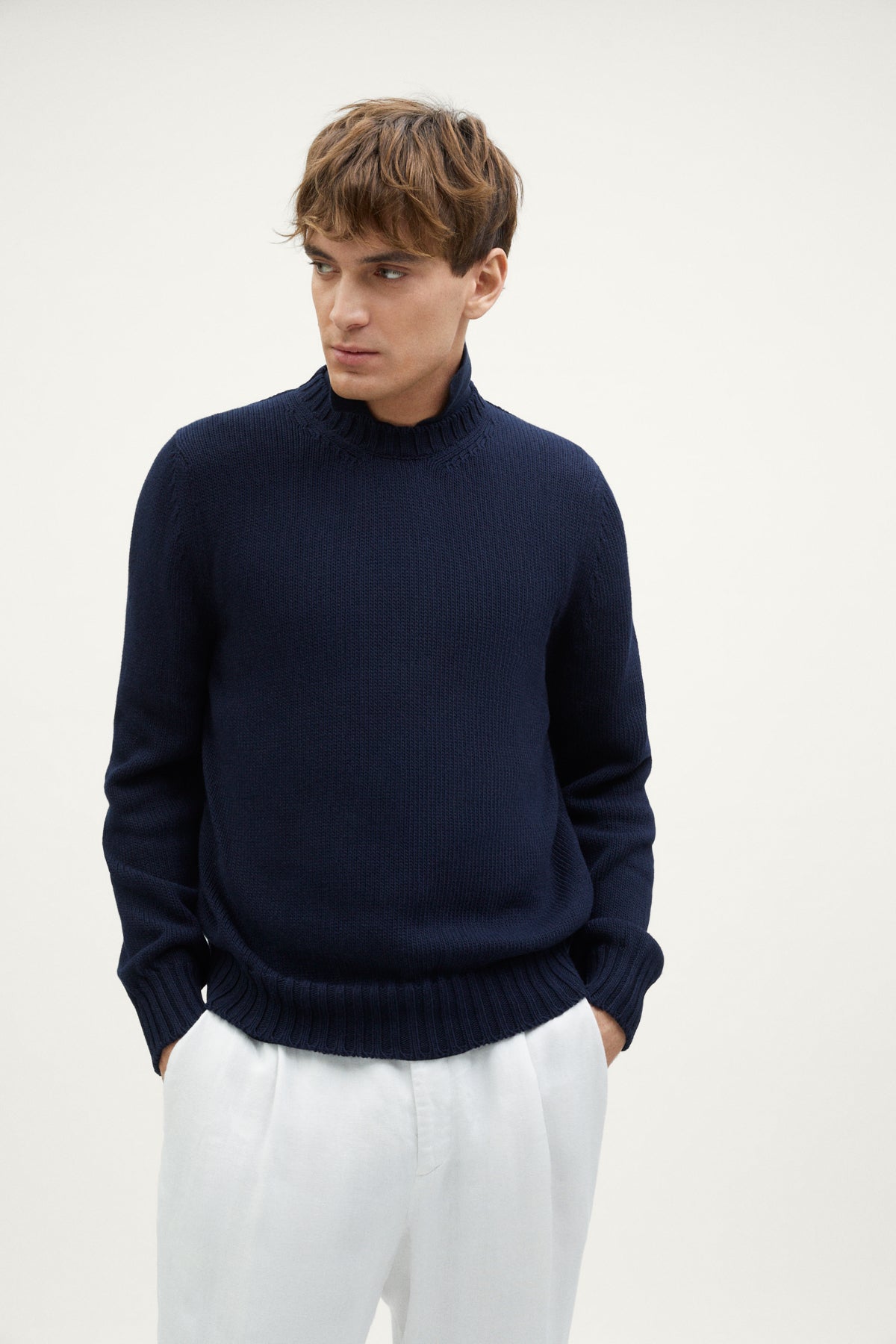 the organic cotton tricot sweater crewneck deep blue