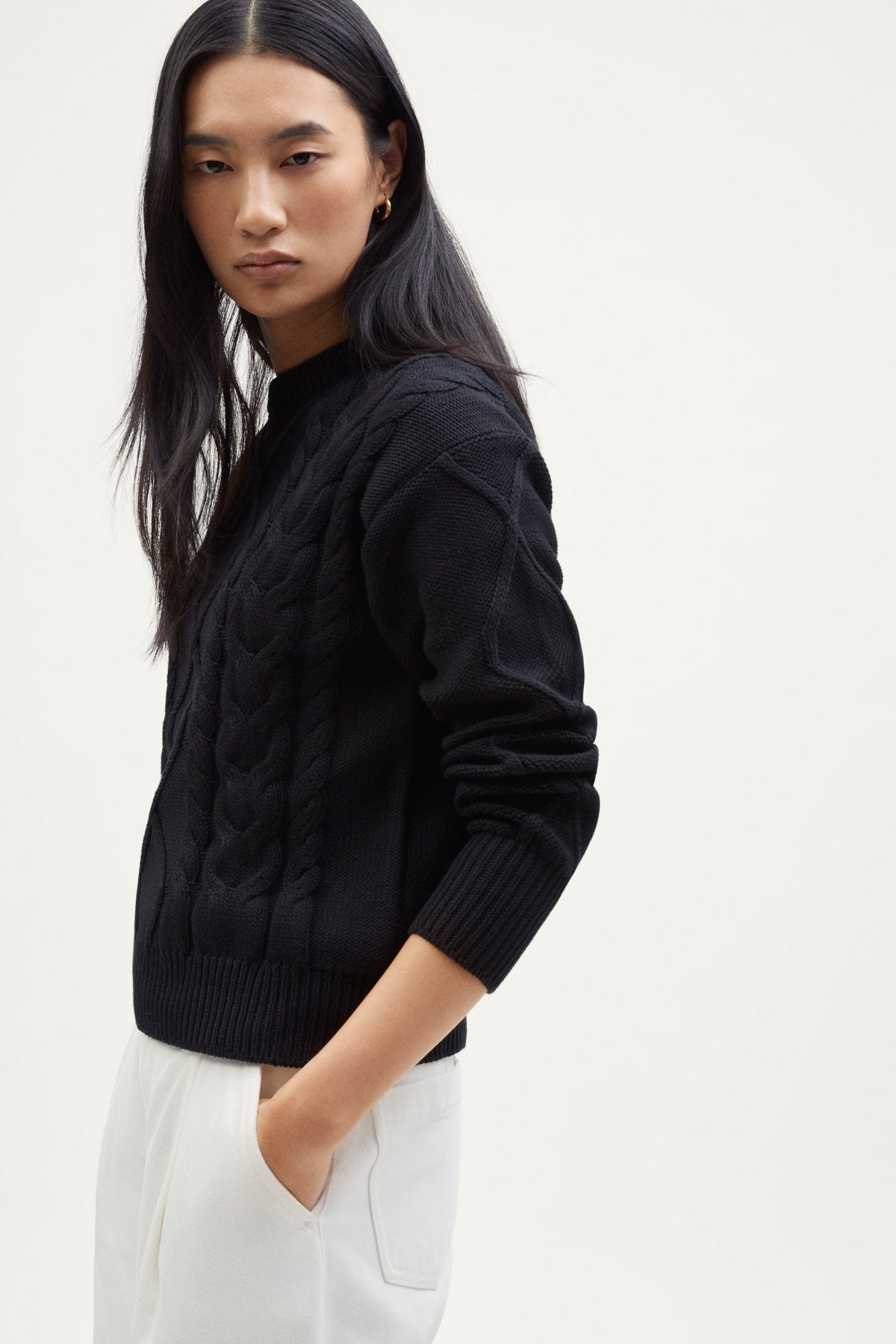 The Organic Cotton Aran Tricot Sweater black