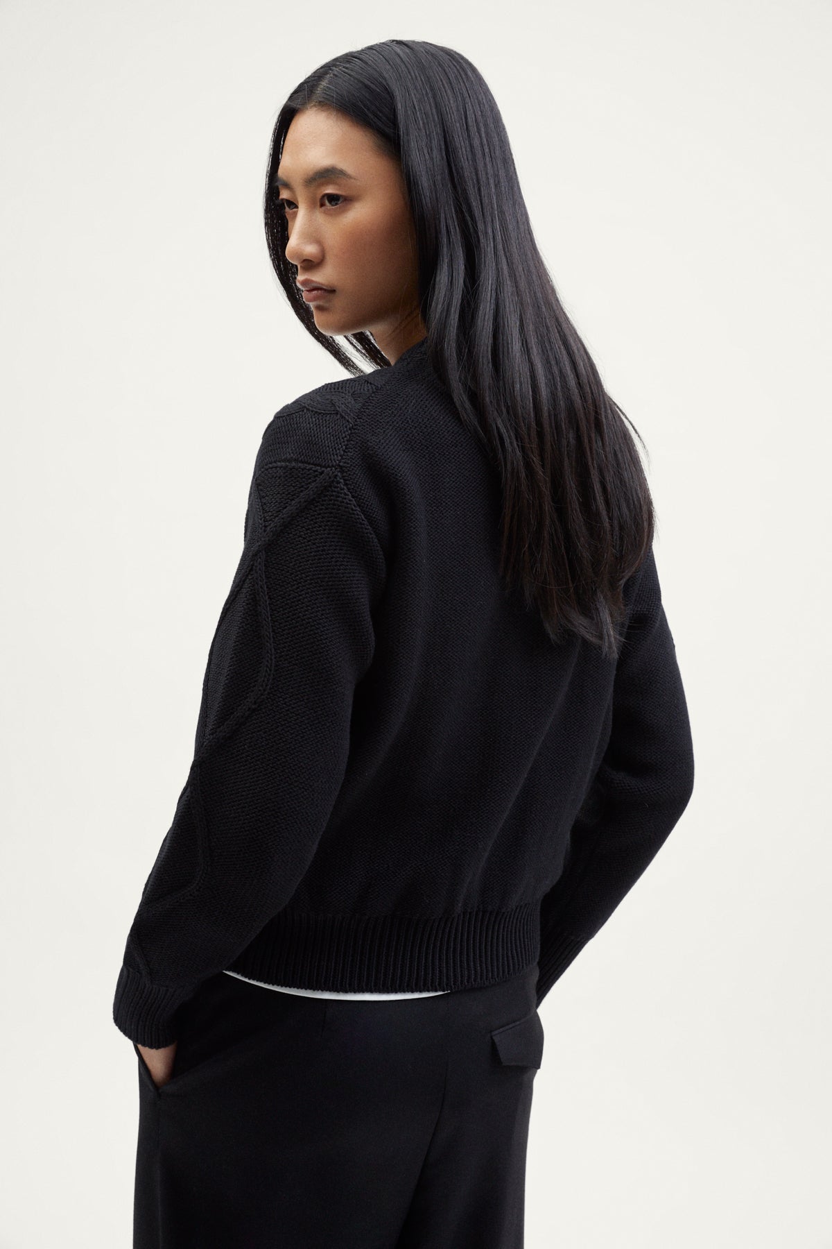 The Organic Cotton Aran Tricot Sweater black