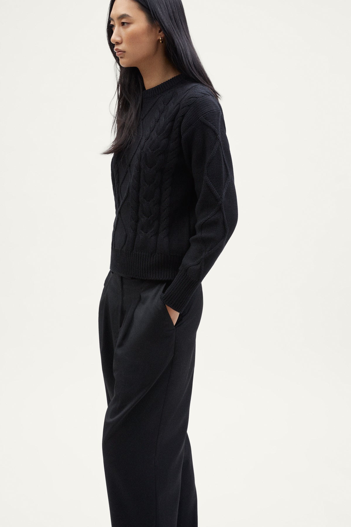 The Organic Cotton Aran Tricot Sweater black