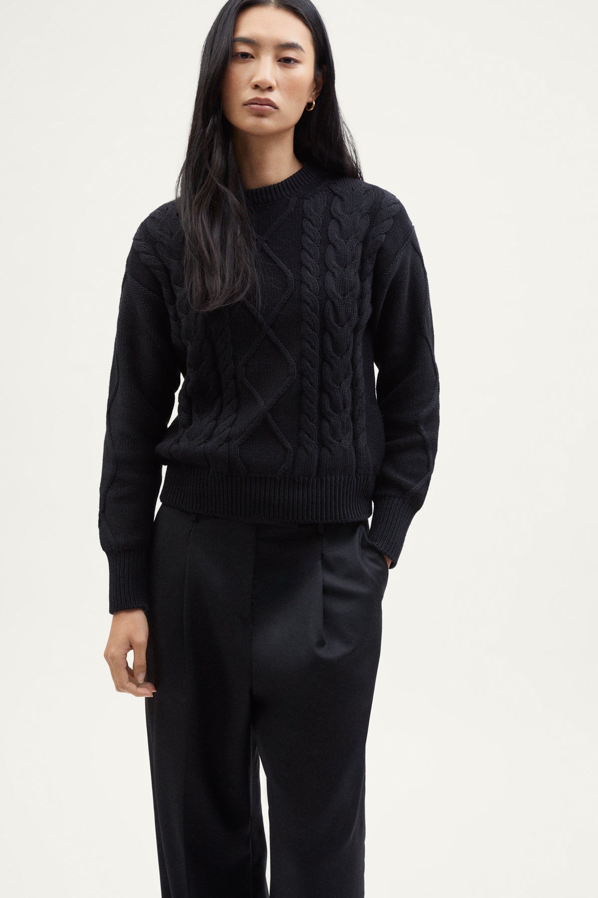 The Organic Cotton Aran Tricot Sweater black