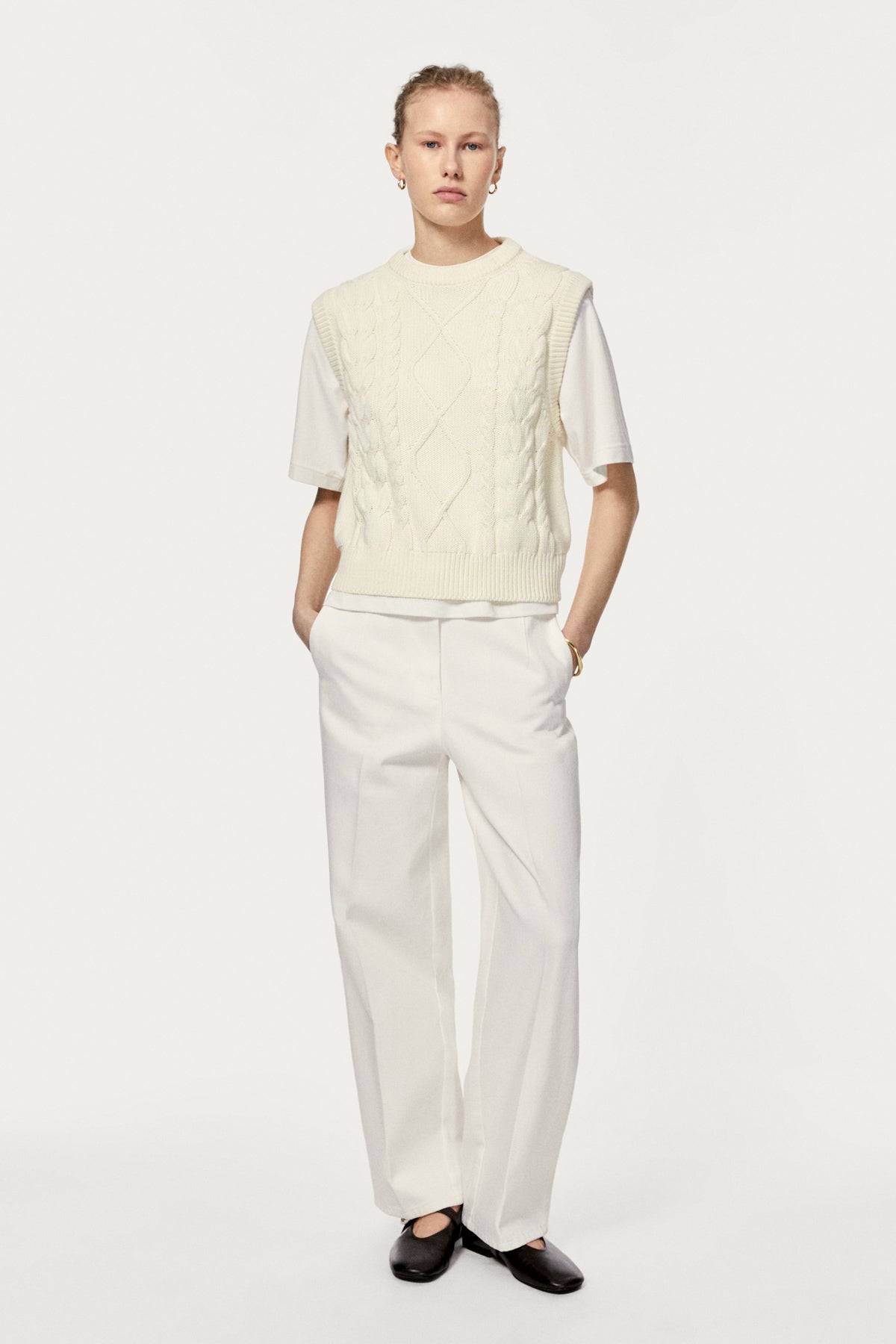 The Organic Cotton Aran Tricot Vest milk white