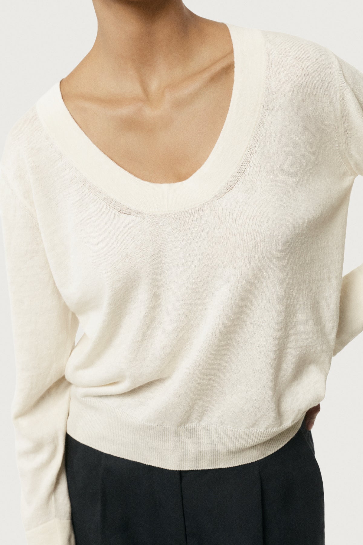 The Linen Cotton Lightweight Sweater Milk White