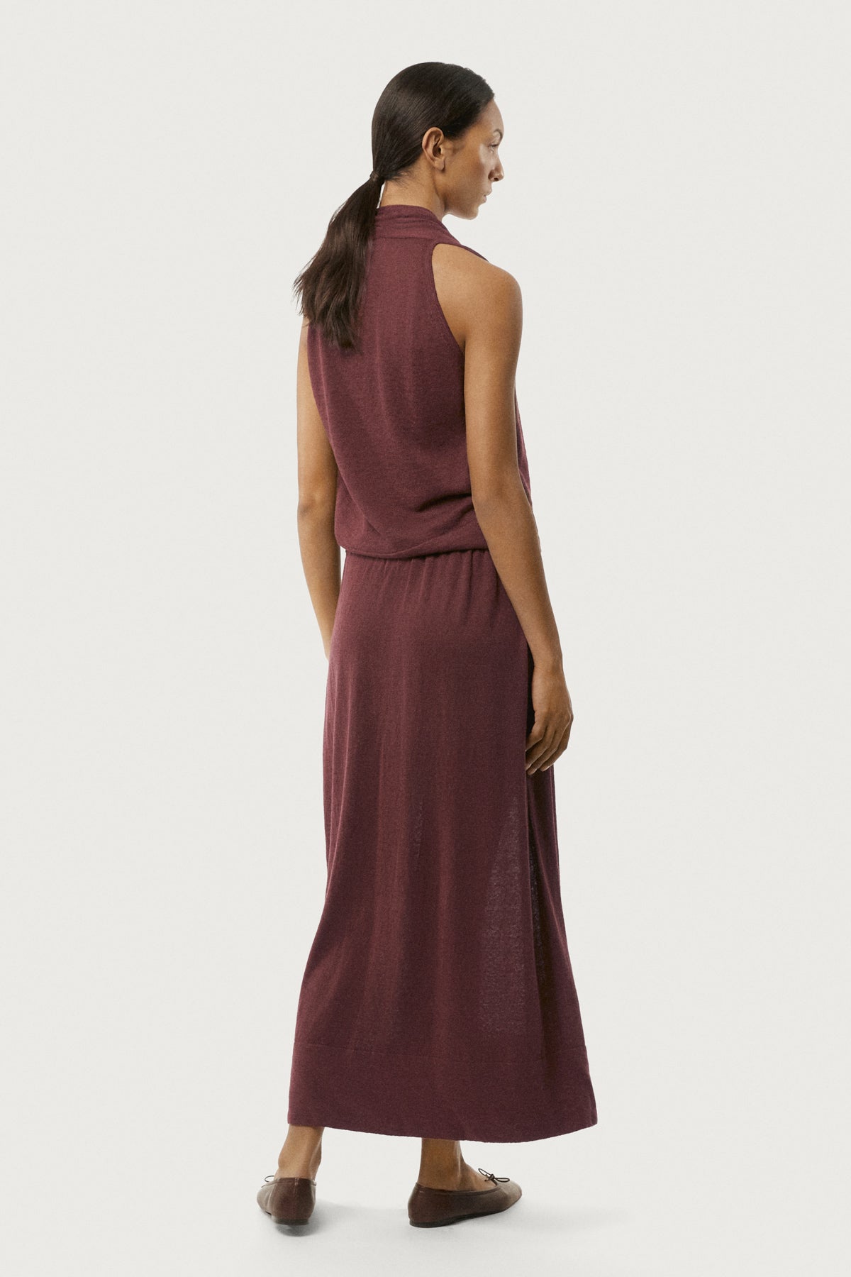 The Linen Cotton Lightweight Flare Skirt Mahogany