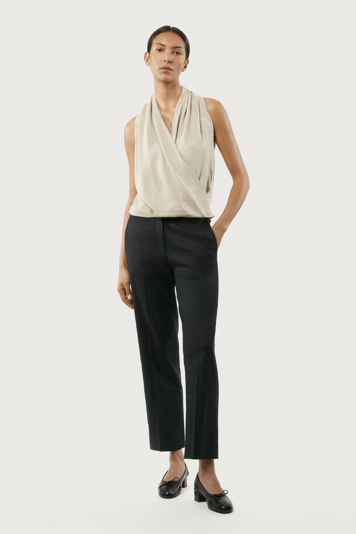 The Linen Cotton Wrap Top Hay