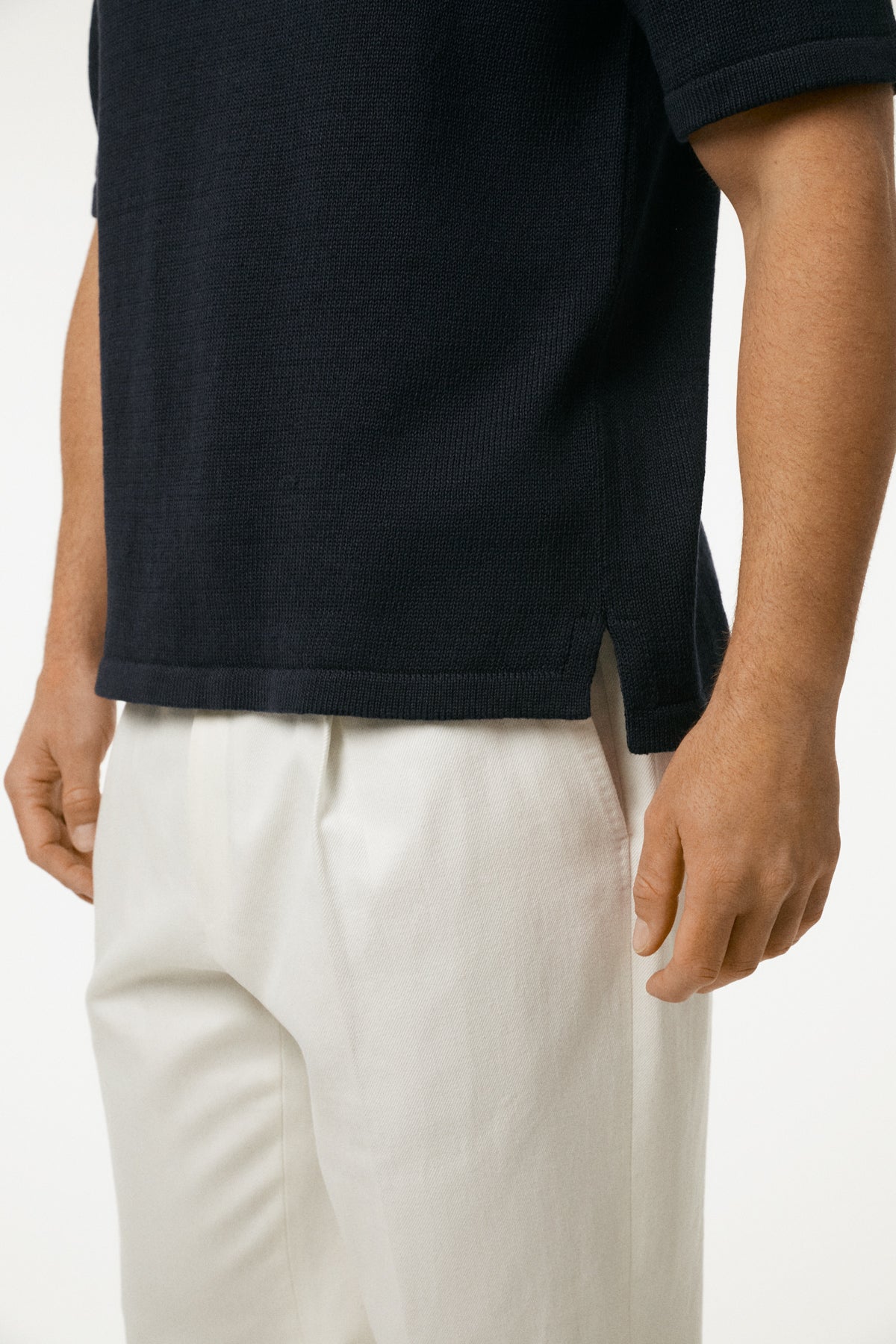 The Linen Cotton Shawl Collar Polo Navy Blue