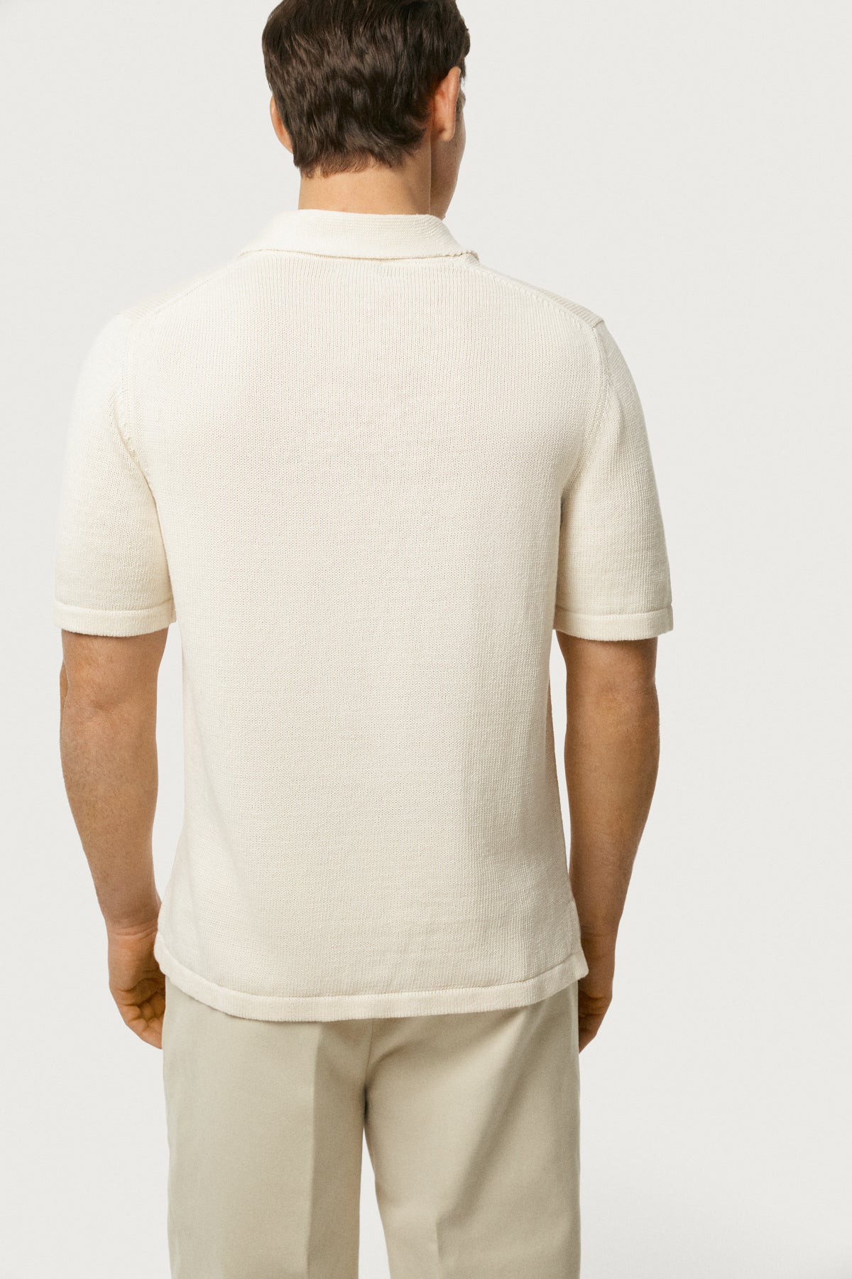 The Linen Cotton Shawl Collar Polo Milk White
