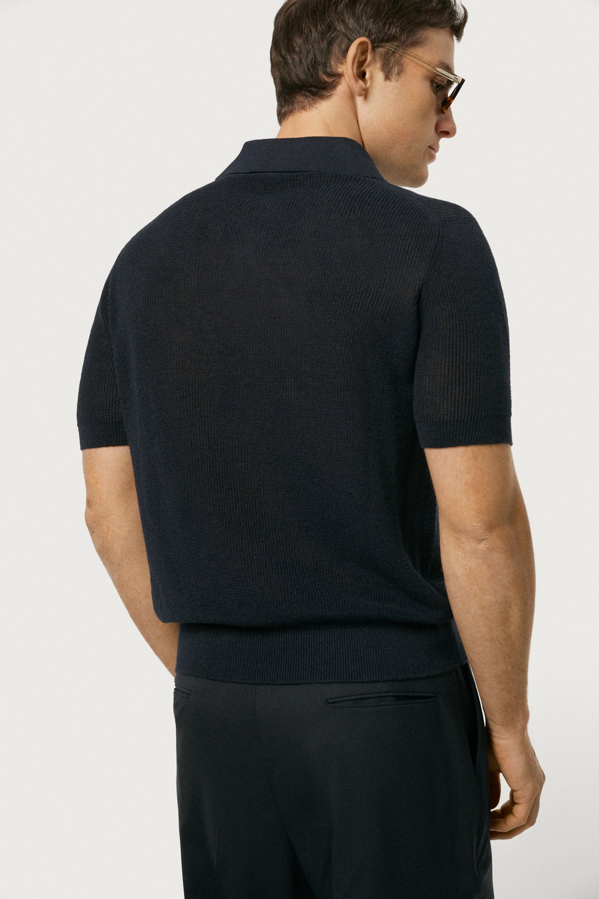 The Linen Cotton Polo With Trapeze Collar Navy Blue