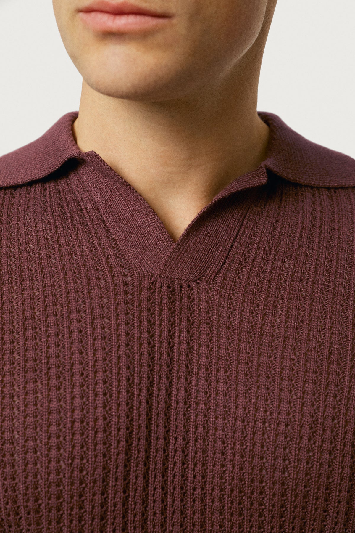 The Linen Cotton Garter Stitch Polo Mahogany