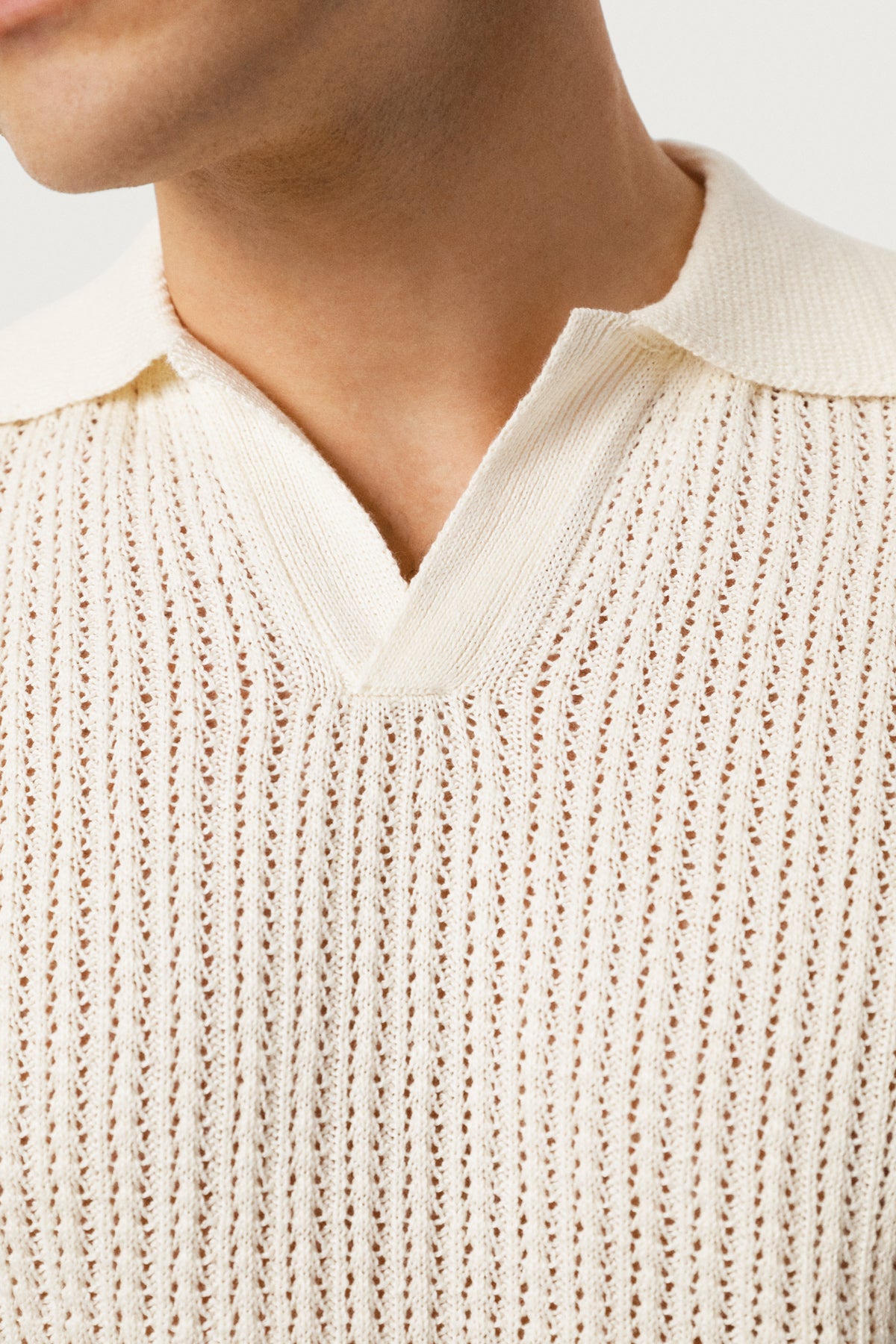 The Linen Cotton Garter Stitch Polo Milk White
