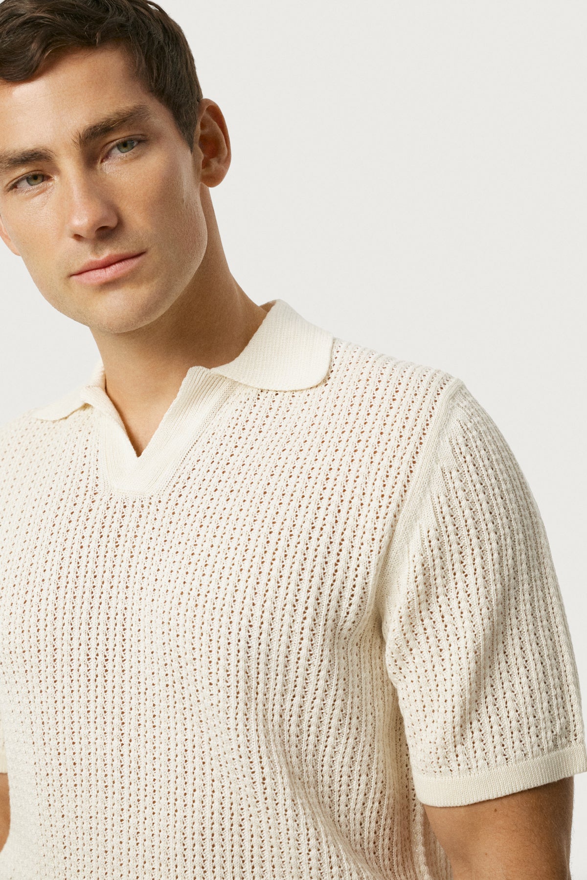 The Linen Cotton Garter Stitch Polo Milk White