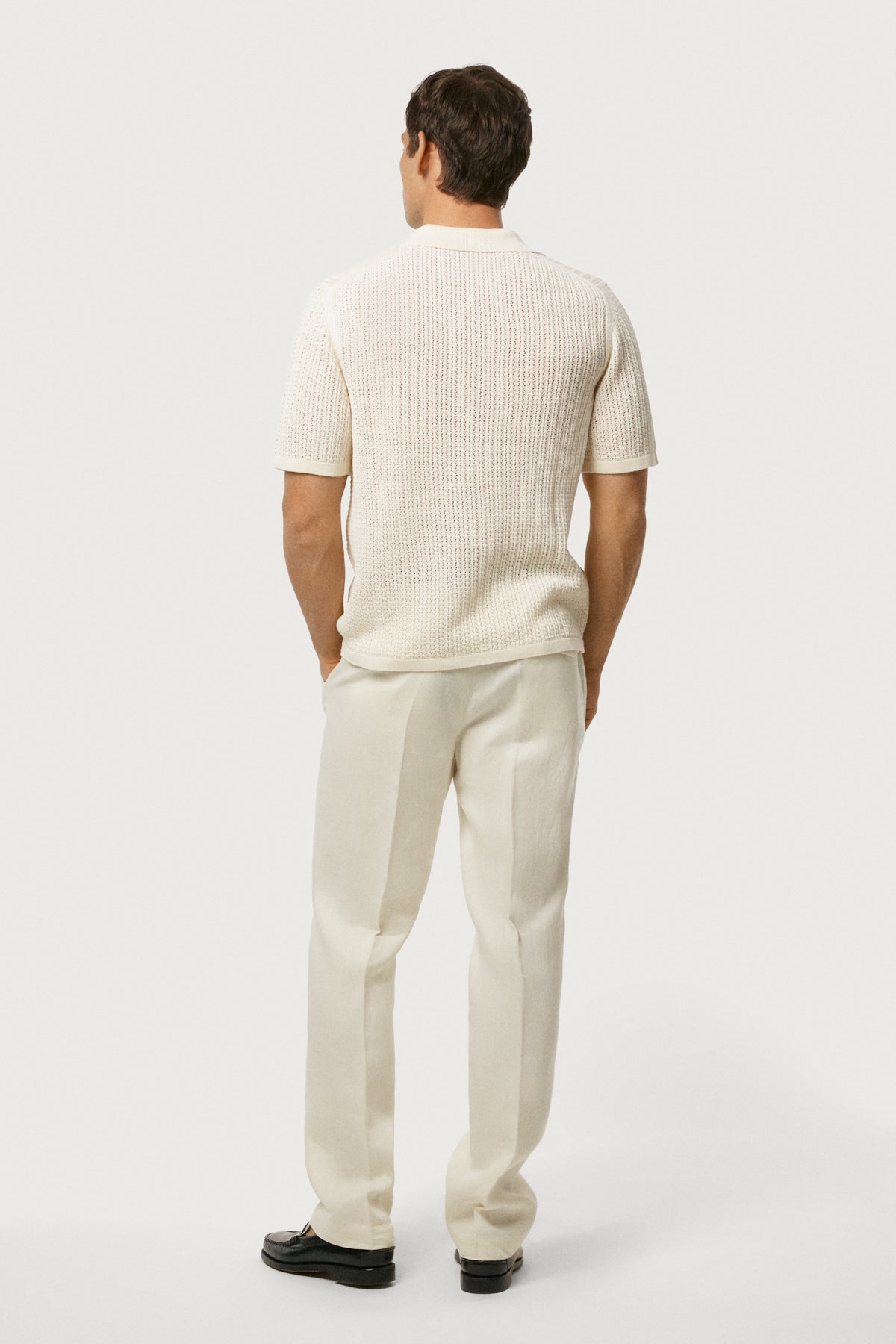 The Linen Cotton Garter Stitch Polo Milk White
