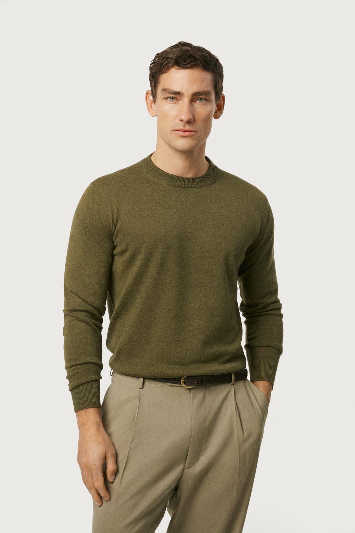 The Linen Cotton Knit Sweater Olive Green