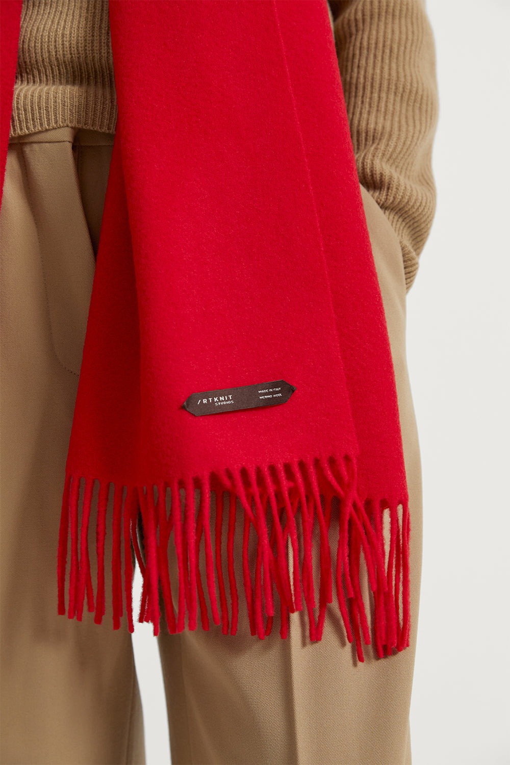 The Fringed Oversized Wool Scarf Red