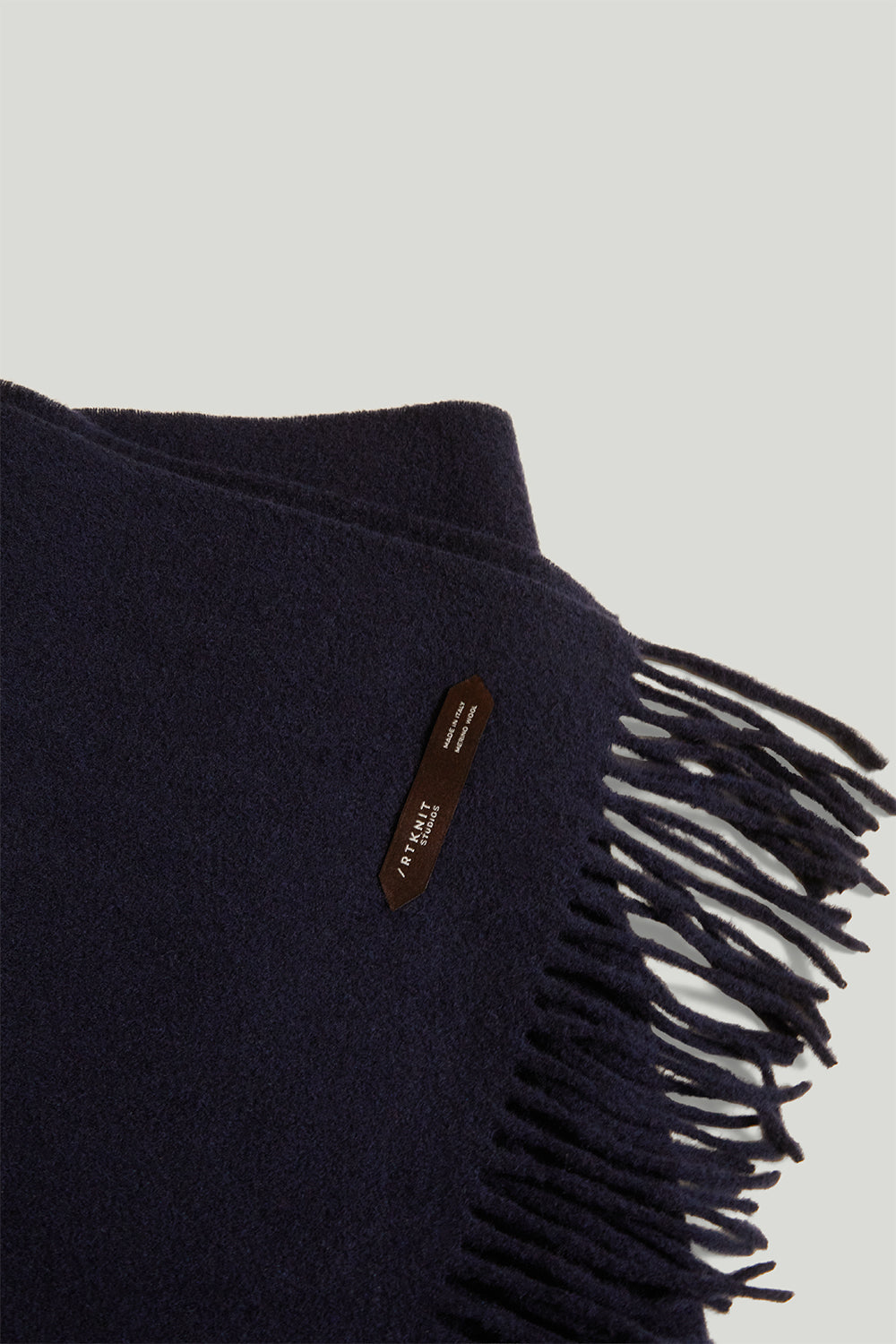 The Fringed Wool Scarf Navy Blue