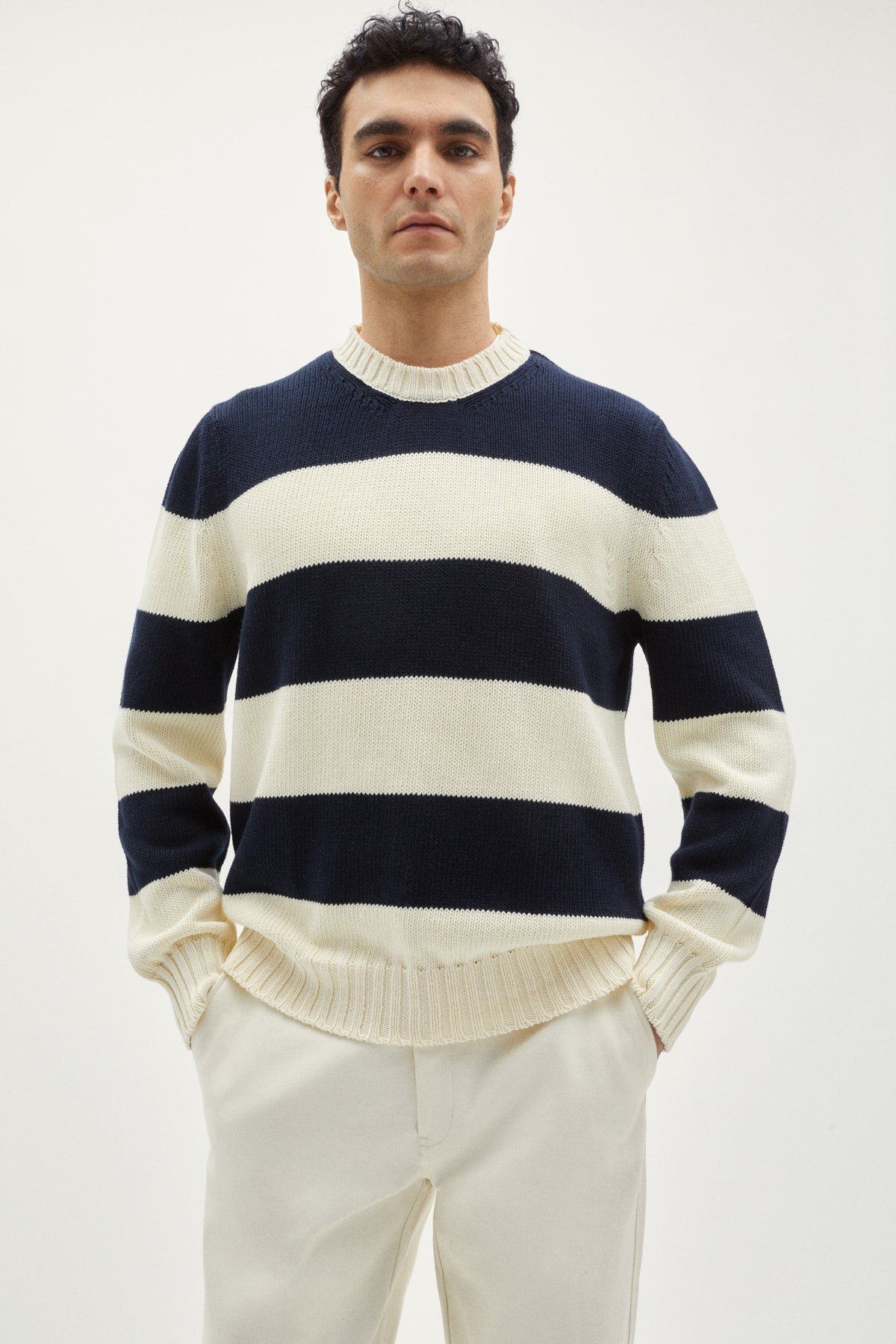 the organic cotton tricot sweater crewneck stripes