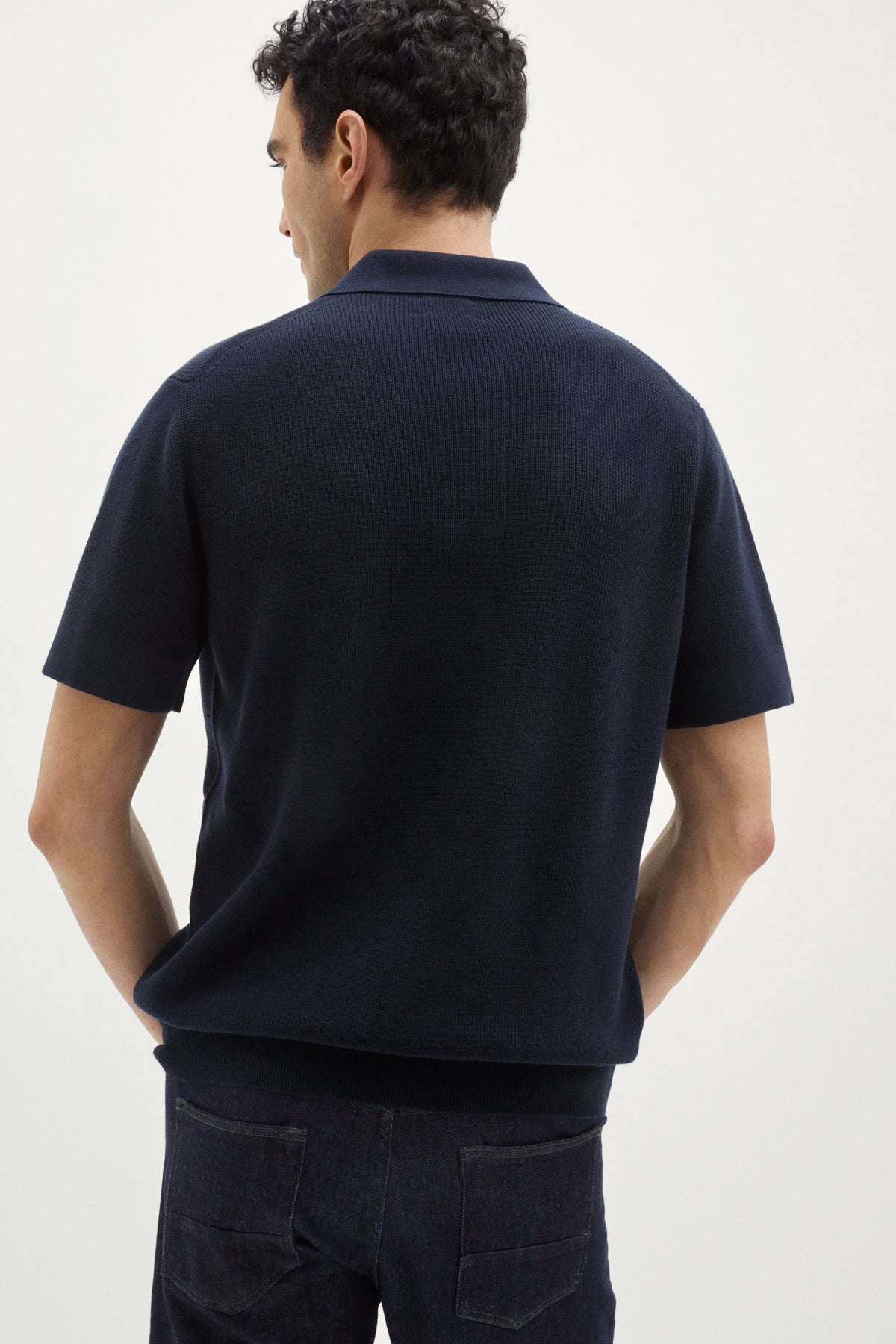 the organic cotton ribbed polo shirt deep blue