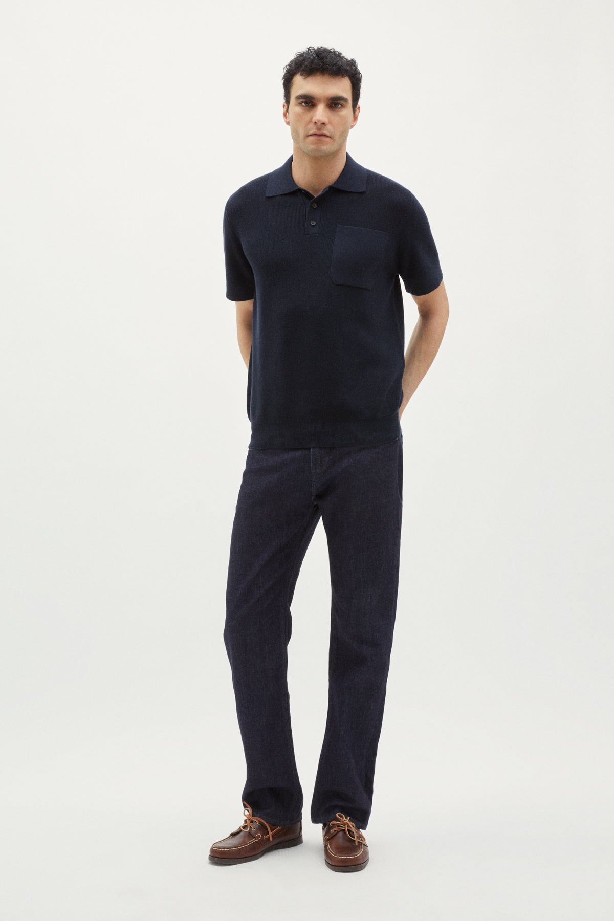the organic cotton ribbed polo shirt deep blue