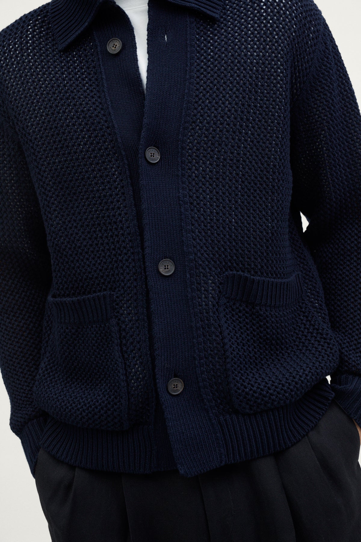 The Organic Cotton Open-Tricot Jacket deep blue