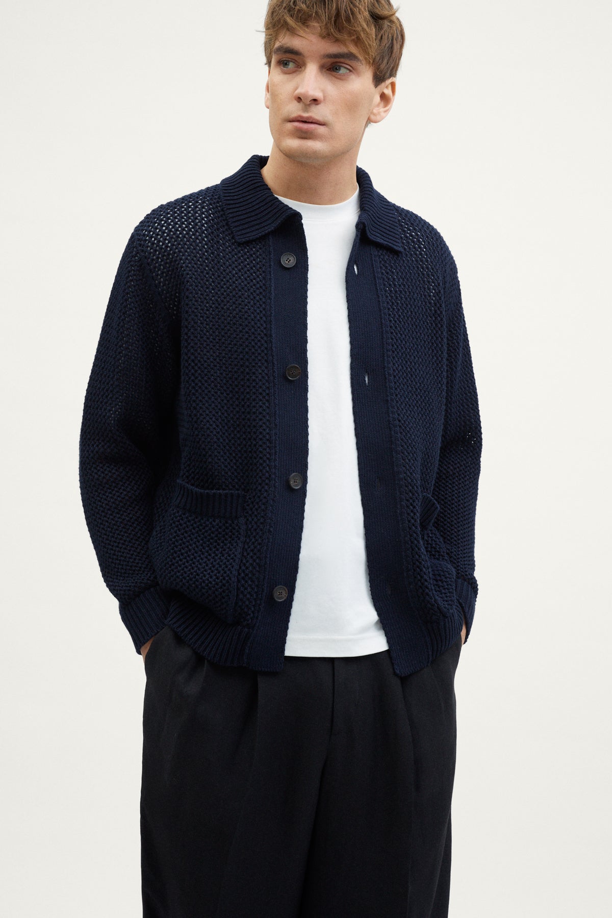 The Organic Cotton Open-Tricot Jacket deep blue