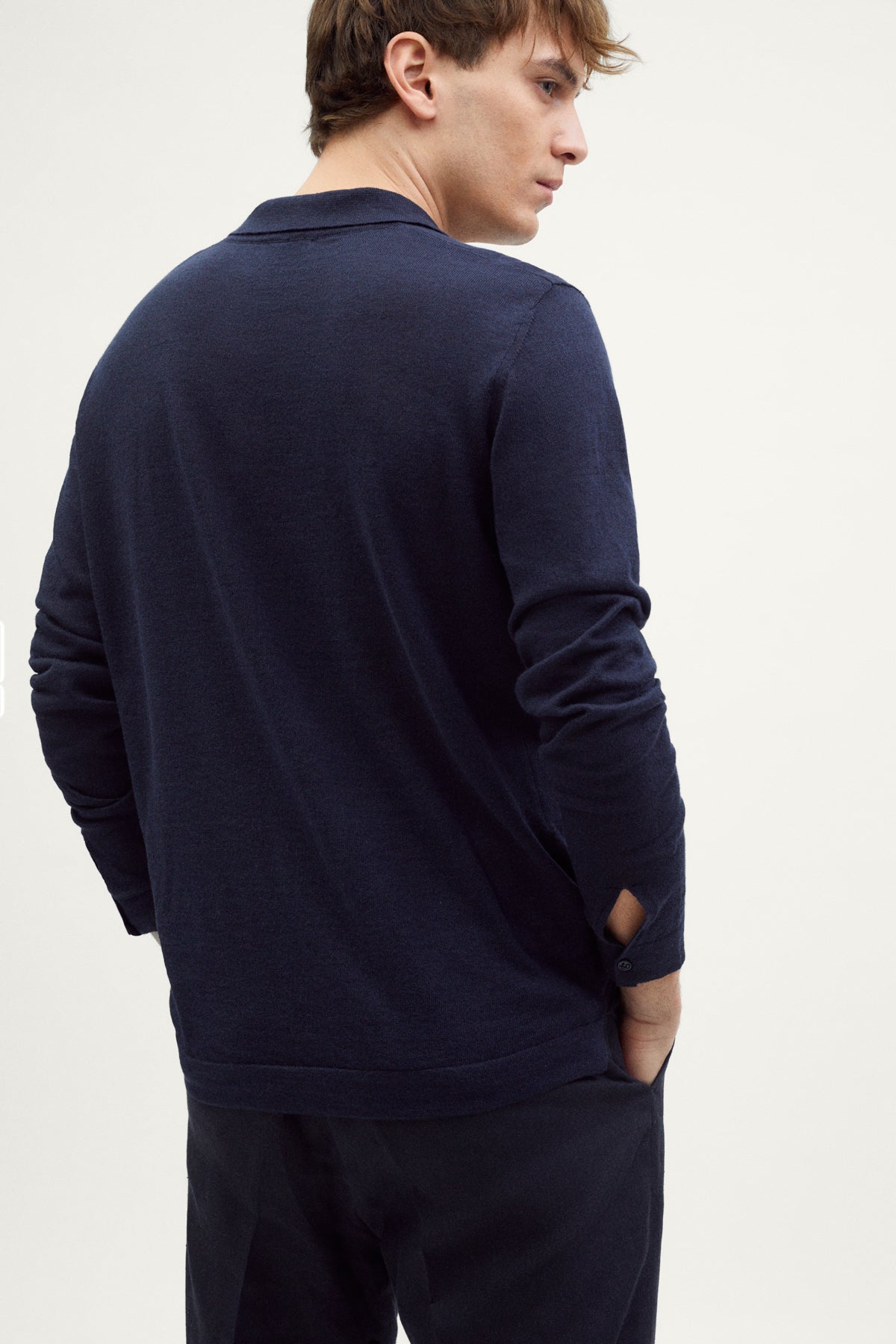 The Long-Sleeve Linen Cotton Polo blue