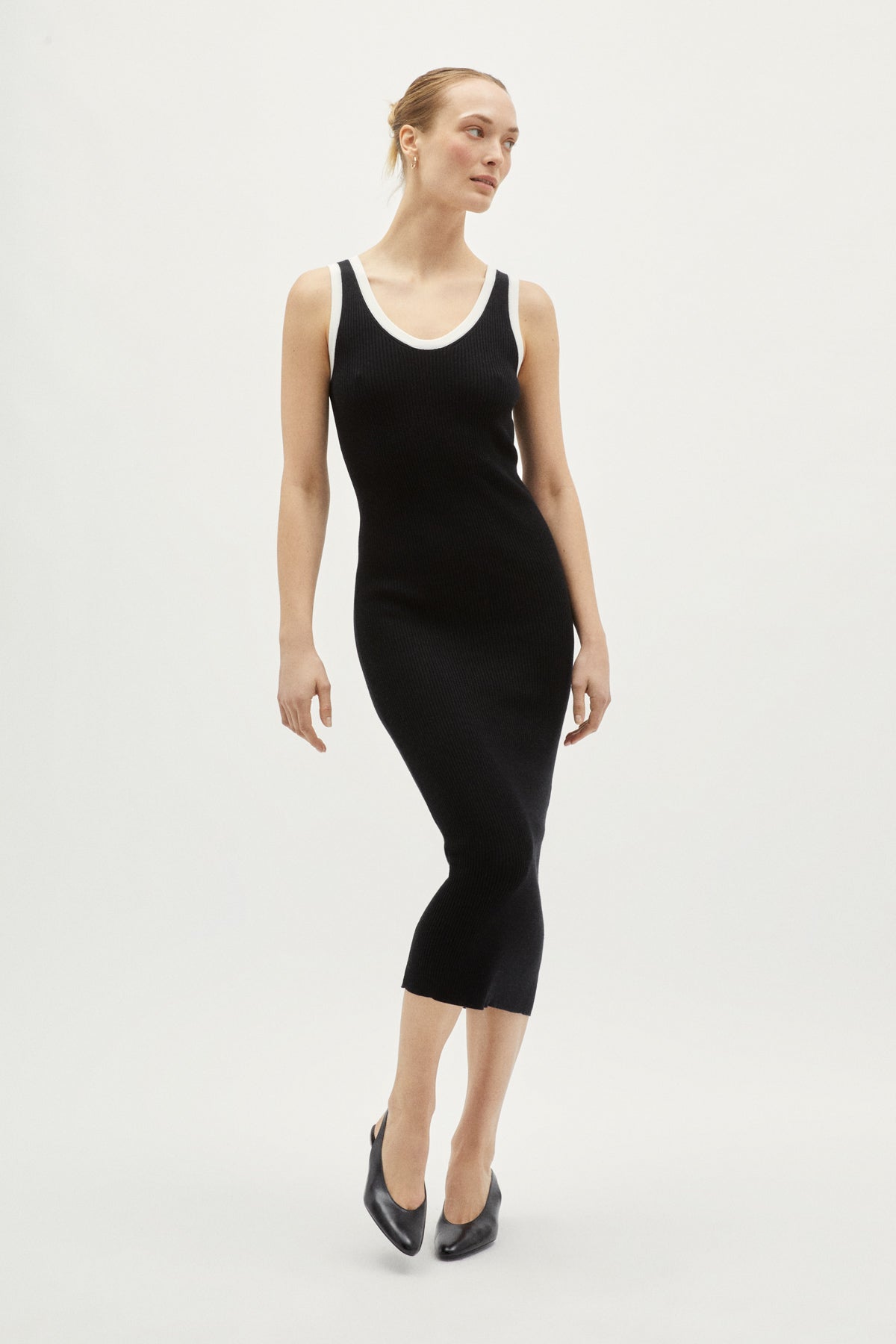 the organic cotton long ribbed tank dress black