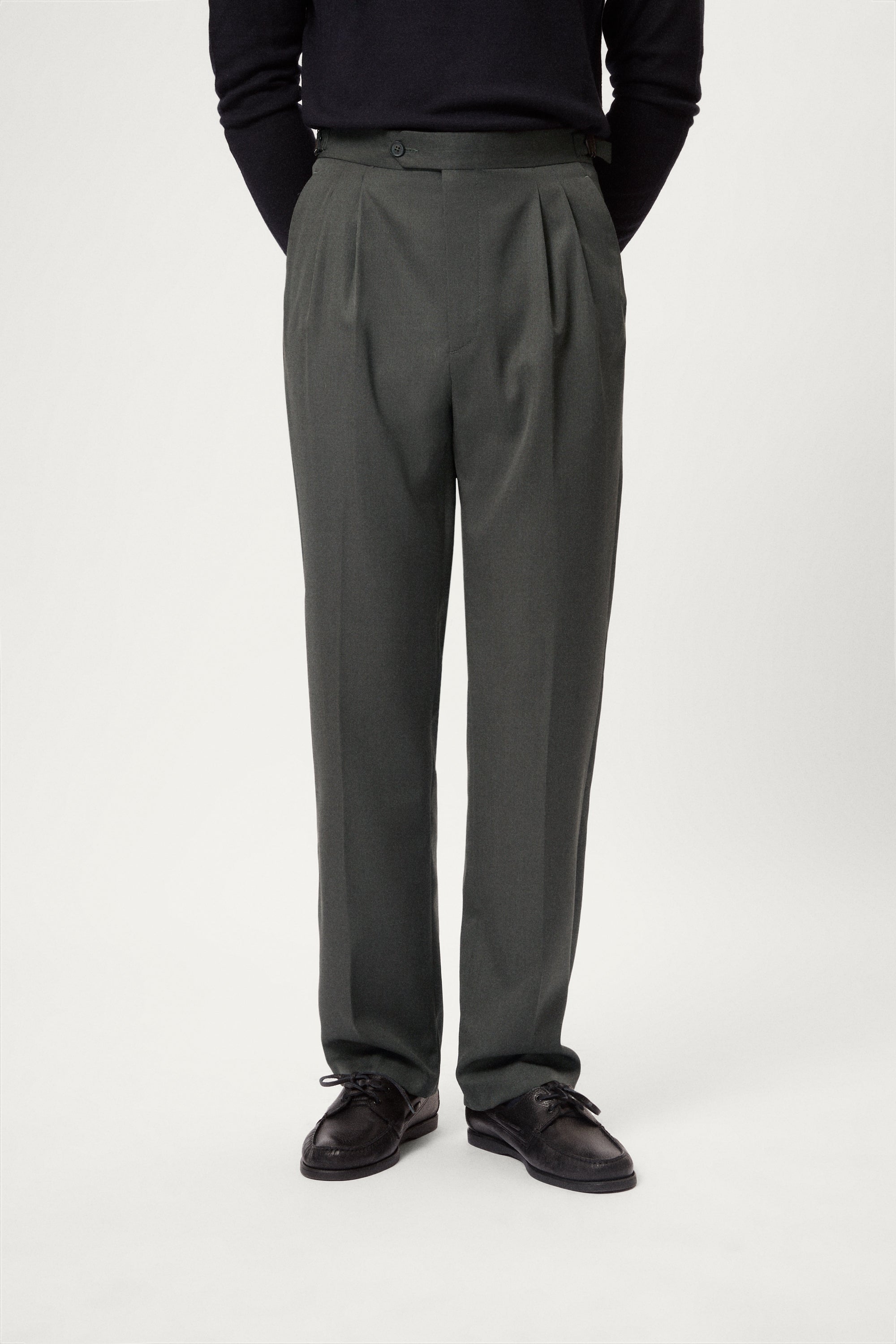 Pantalon Couture en Laine Sergée avec doubles plis